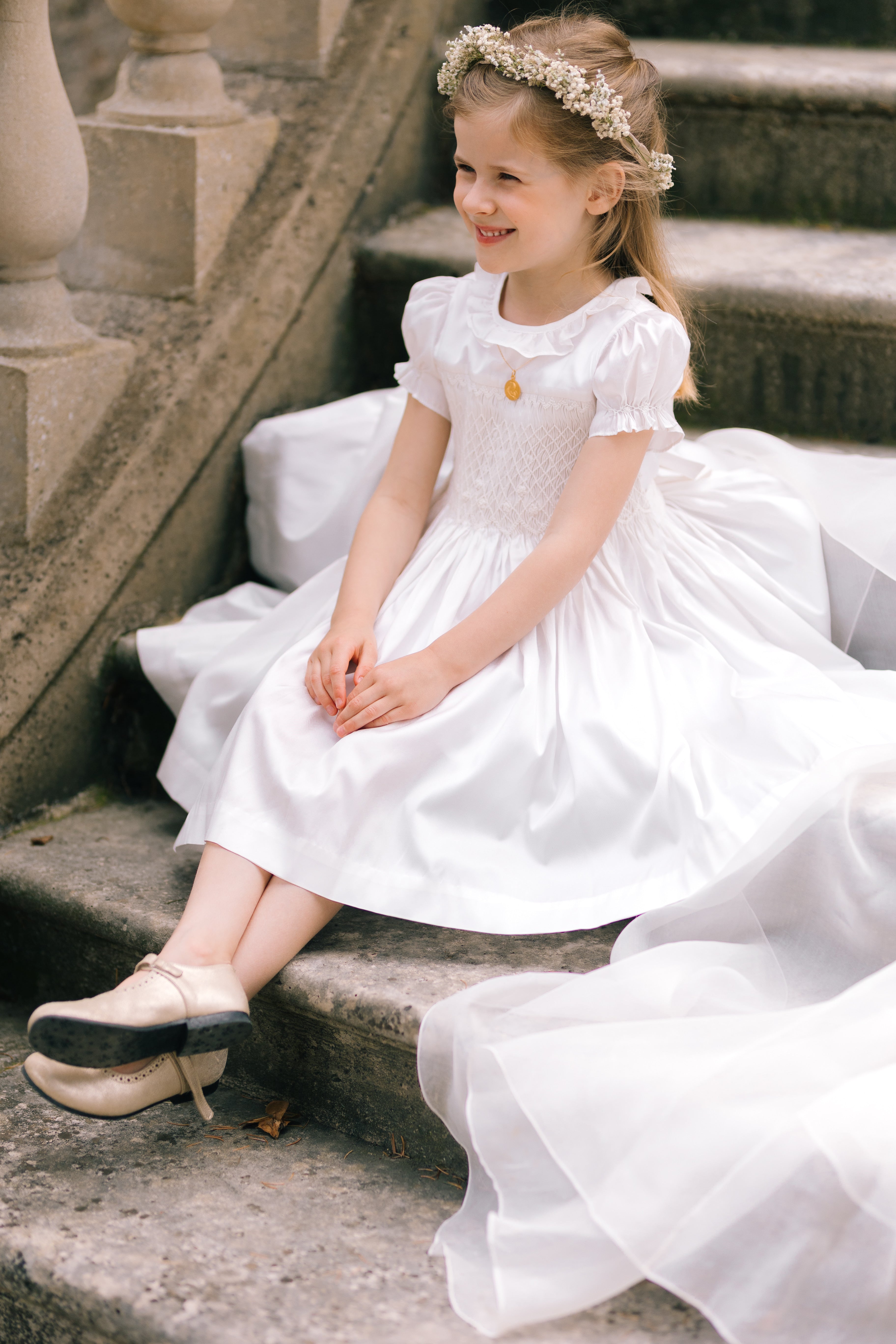 Colombe White Silk Ceremony Girl Dress