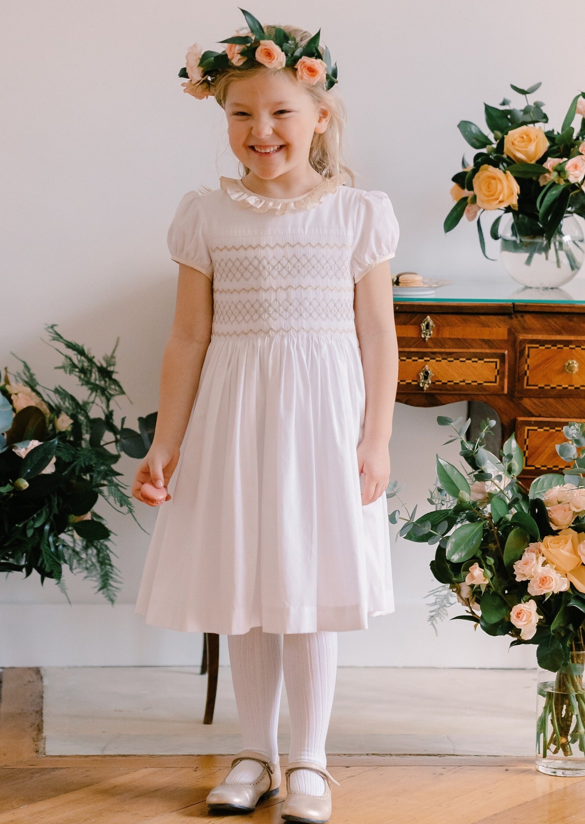 Antoinette Ceremony White Smocked Girl Dress