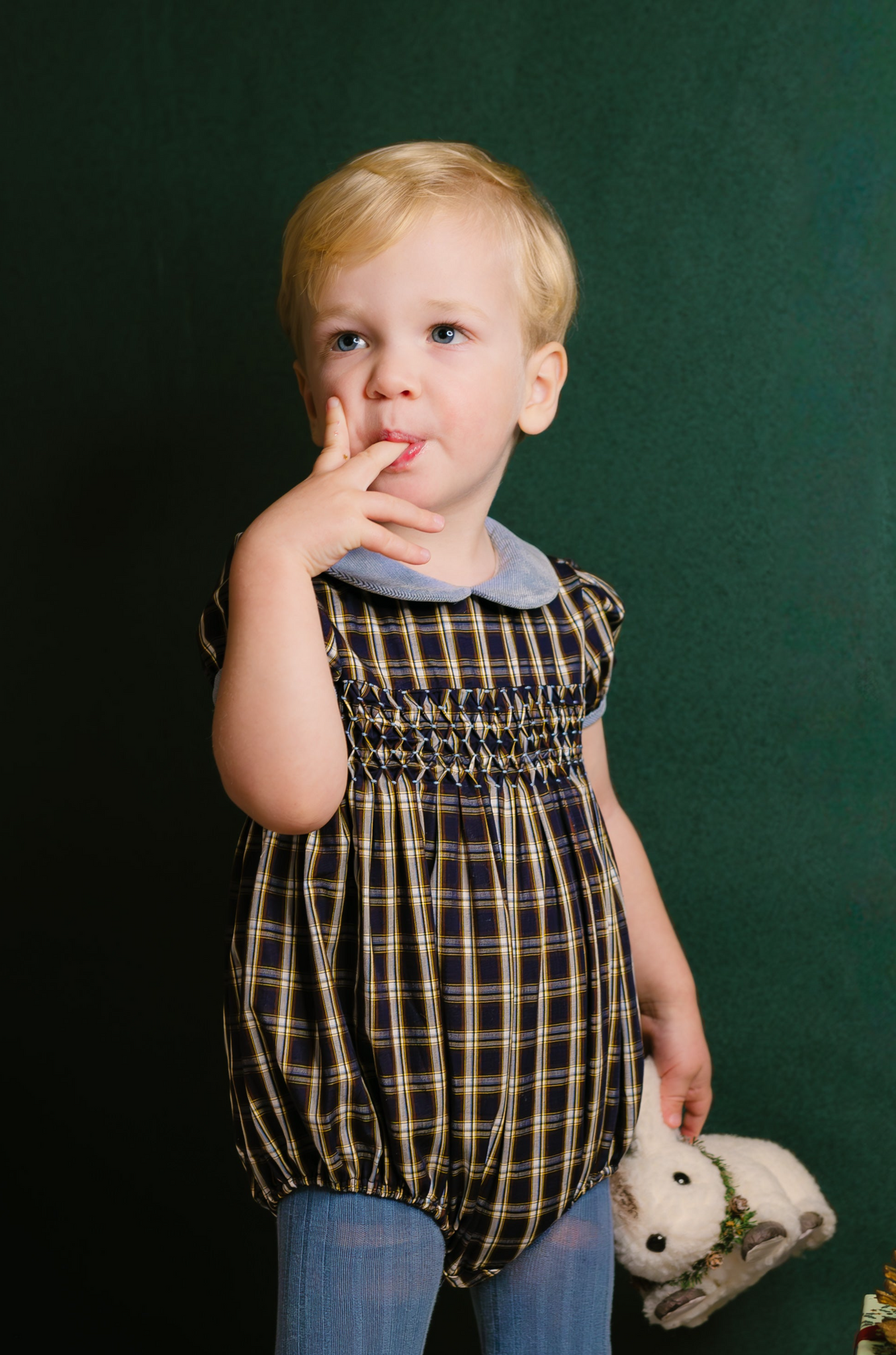 ANGELICA NAVY TARTAN SHORT SLEEVE SMOCKED BUBBLE