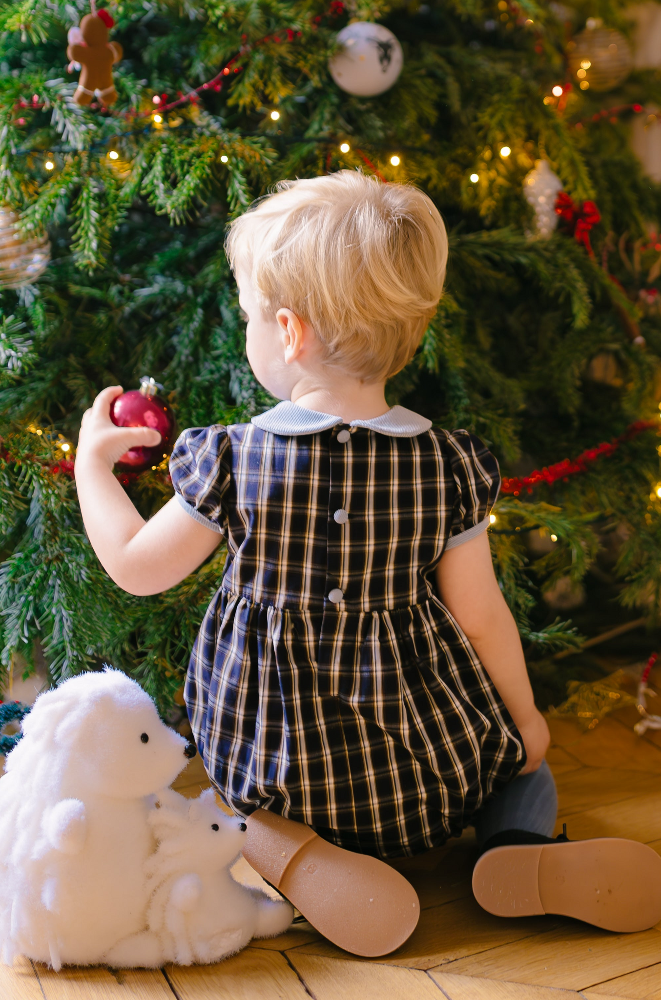 ANGELICA NAVY TARTAN SHORT SLEEVE SMOCKED BUBBLE