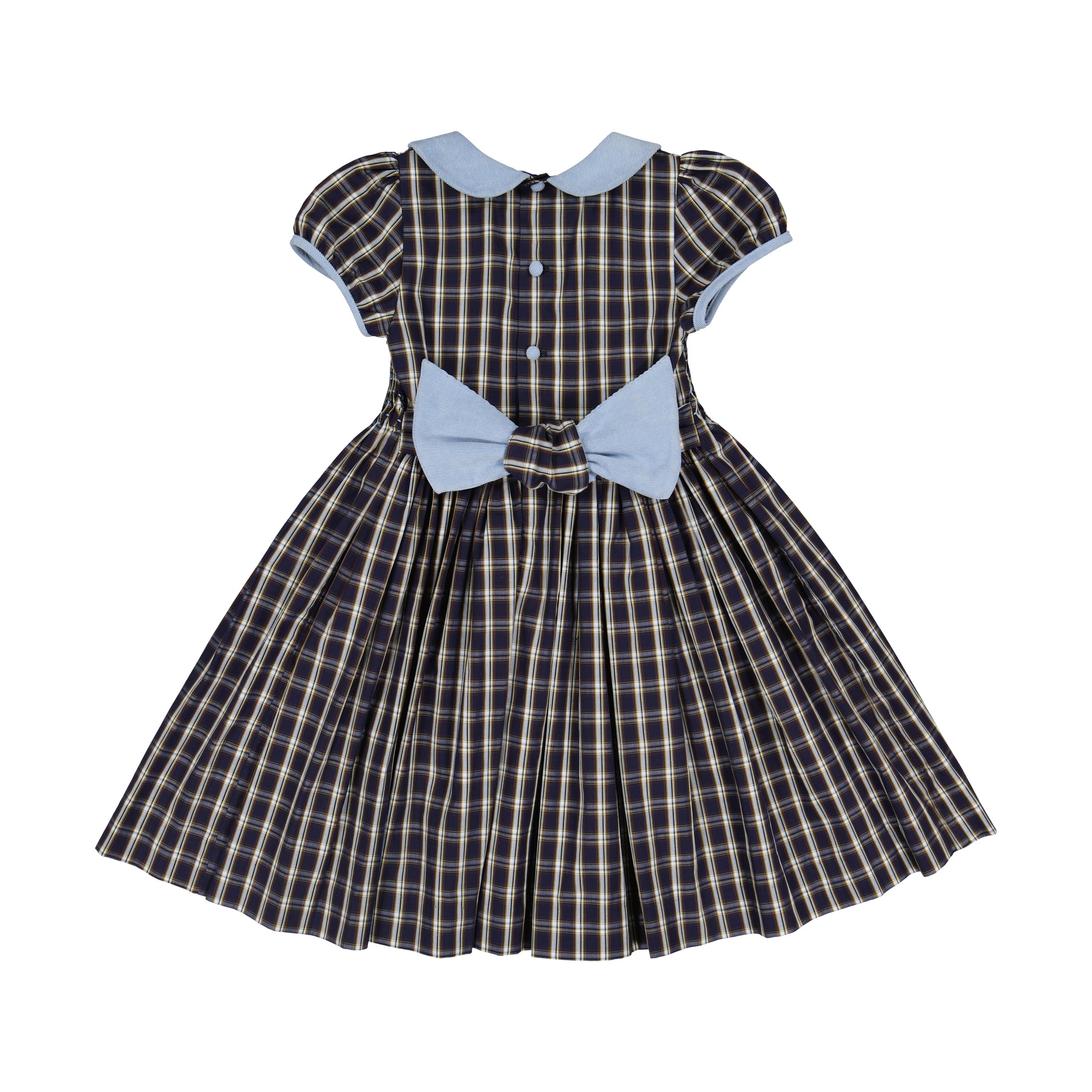 ANGELICA NAVY TARTAN SHORT SLEEVE SMOCKED DRESS