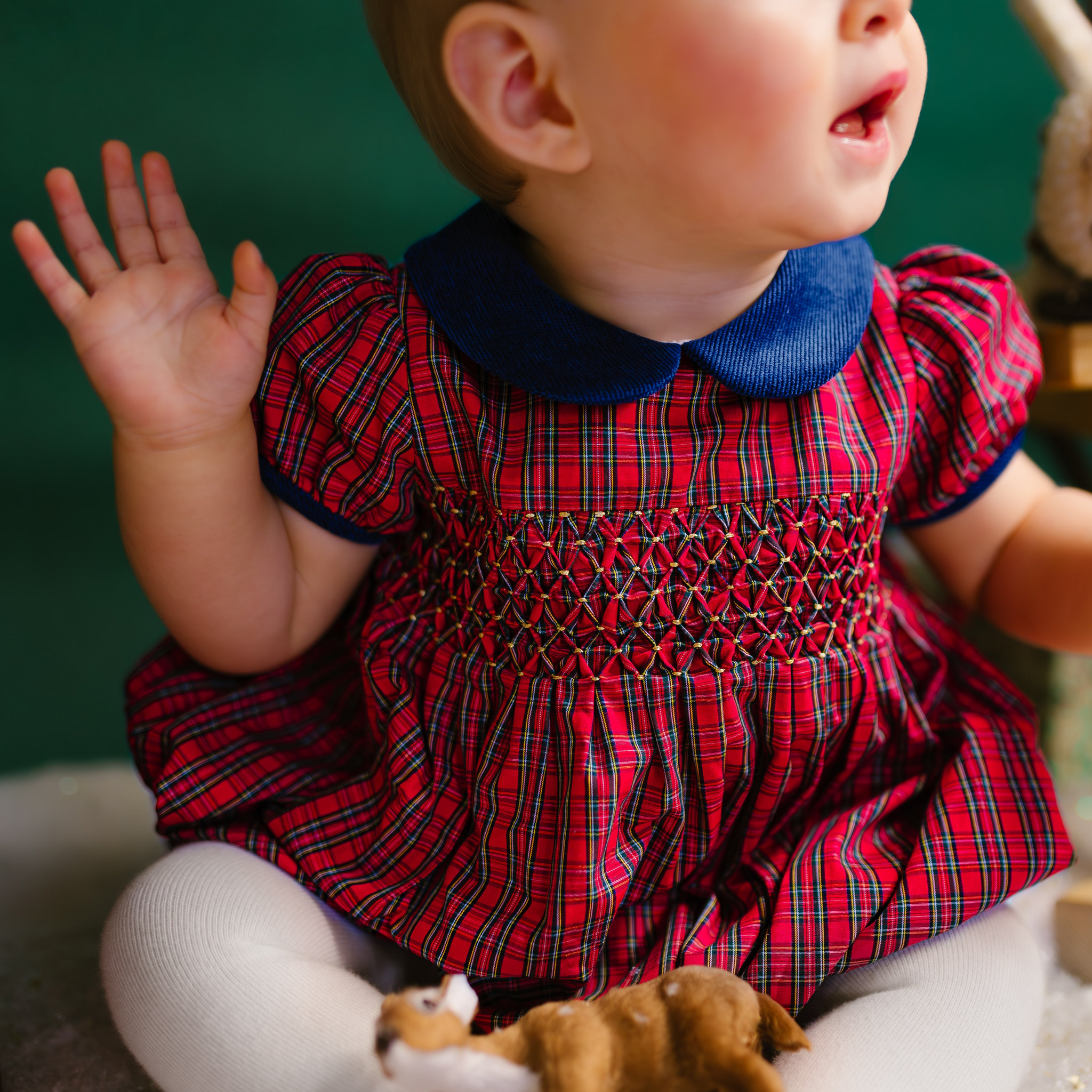 ANGELICA RED TARTAN SHORT SLEEVE SMOCKED BUBBLE