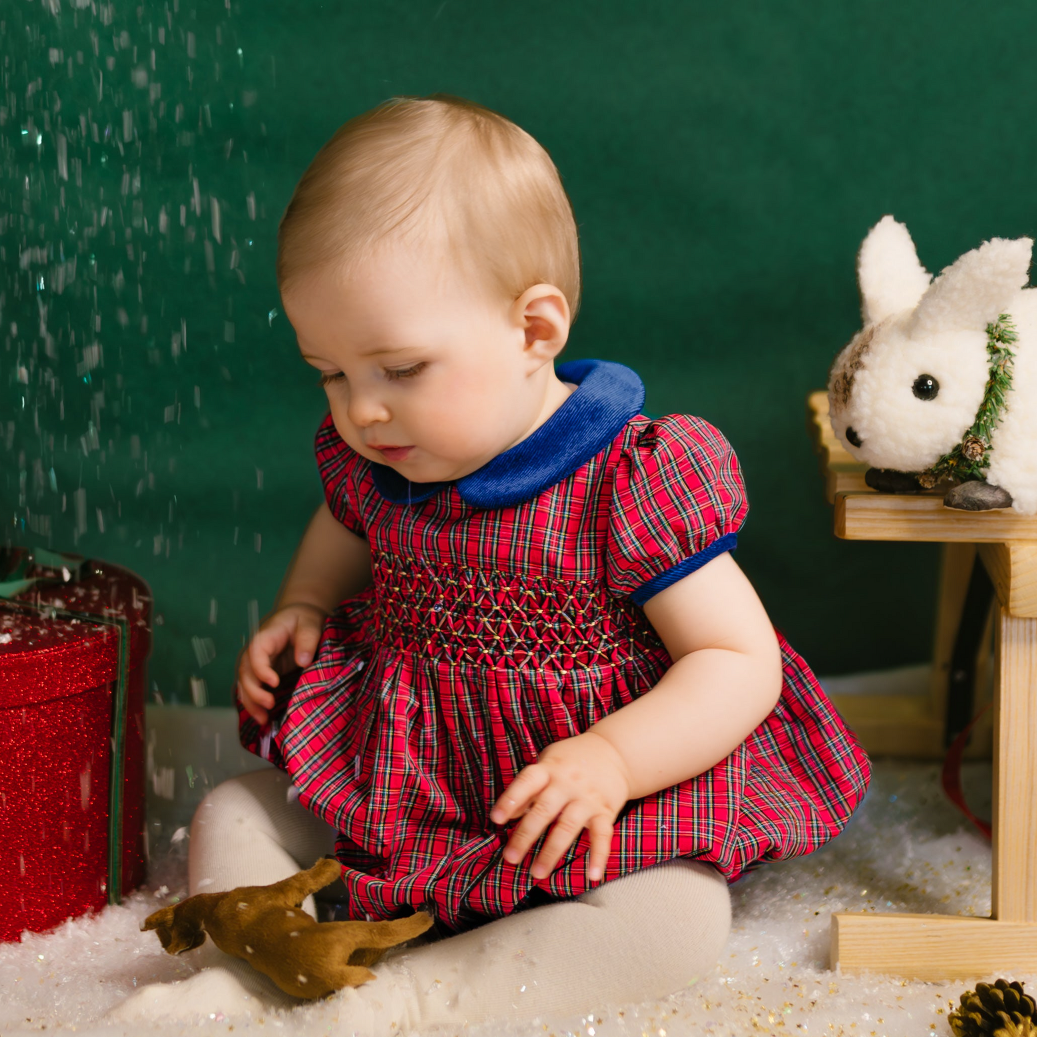 ANGELICA RED TARTAN SHORT SLEEVE SMOCKED BUBBLE