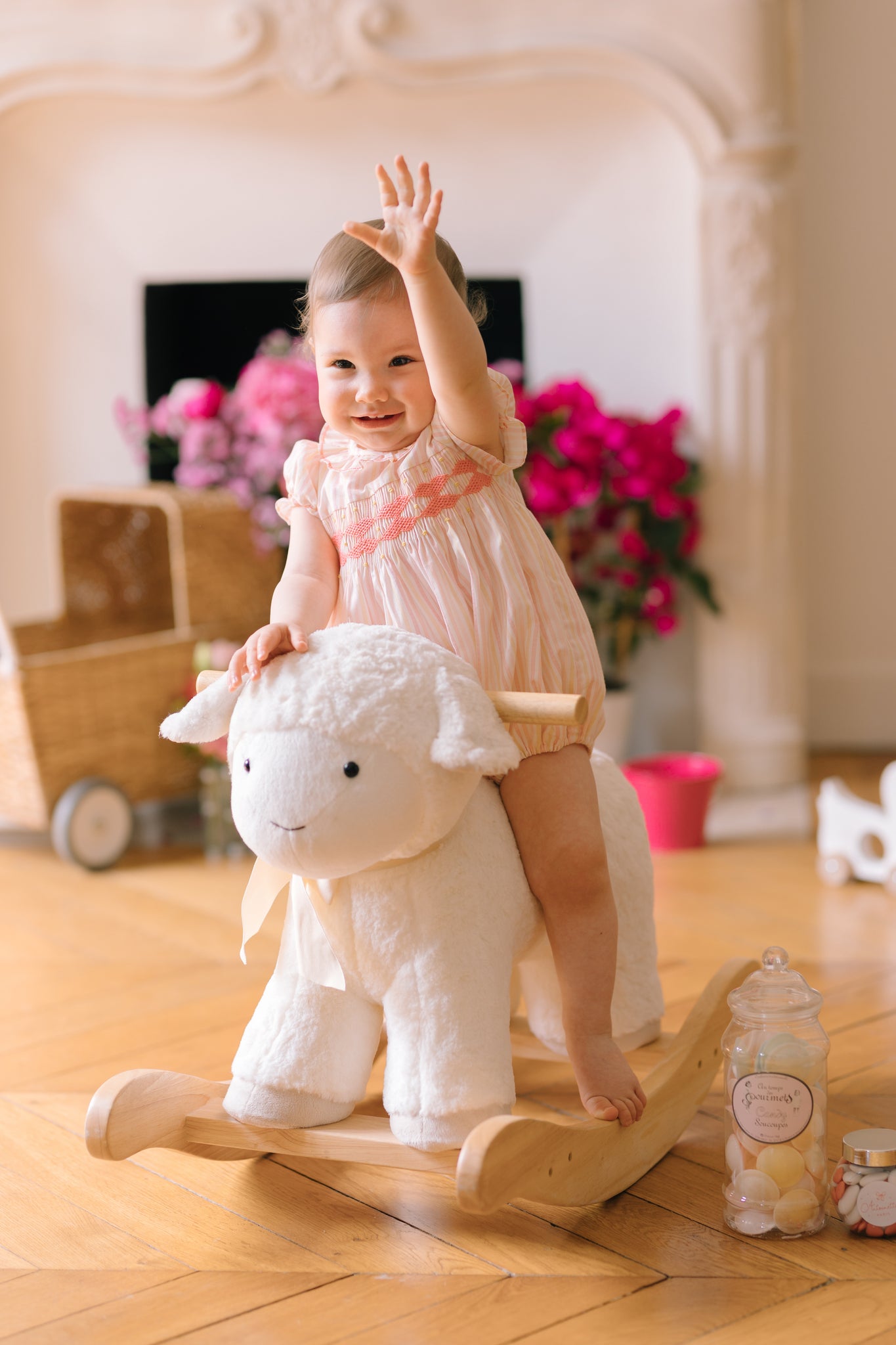 Capucine Pink Yellow Stripe Smocked Romper