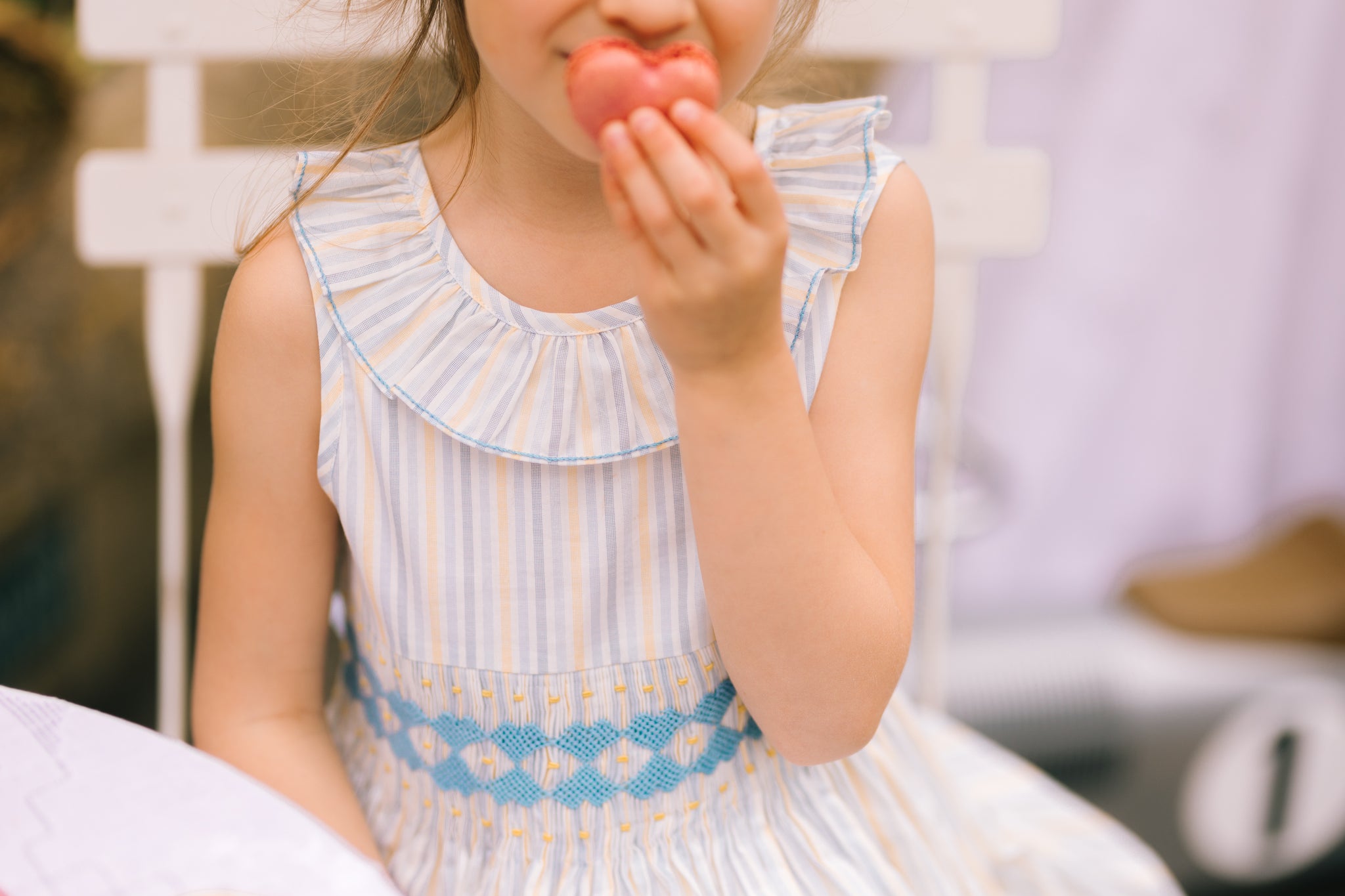 Capucine Blue Yellow Stripe Sleeveless Smocked Dress