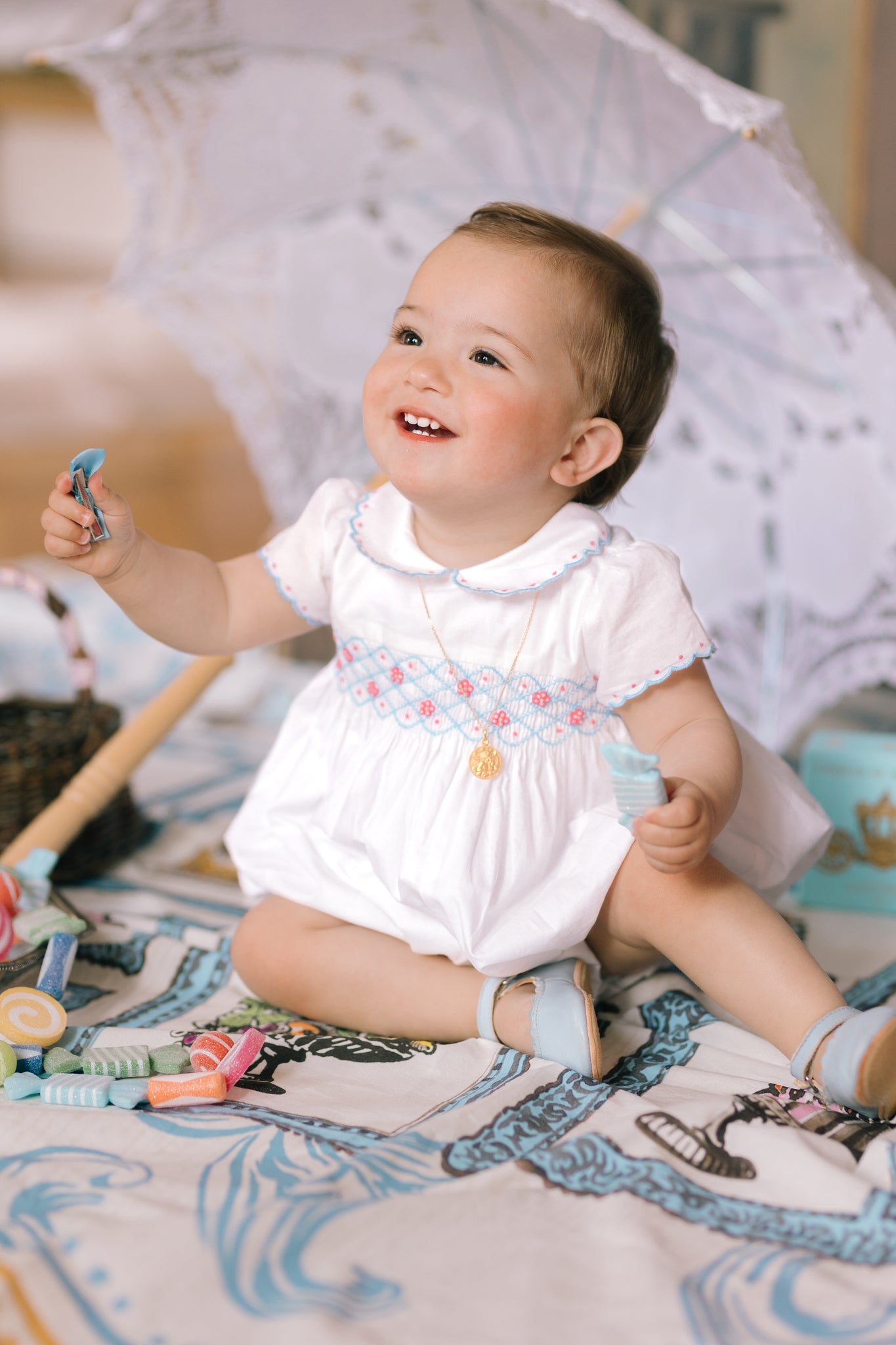 Cassis White Short Sleeve Smocked Romper