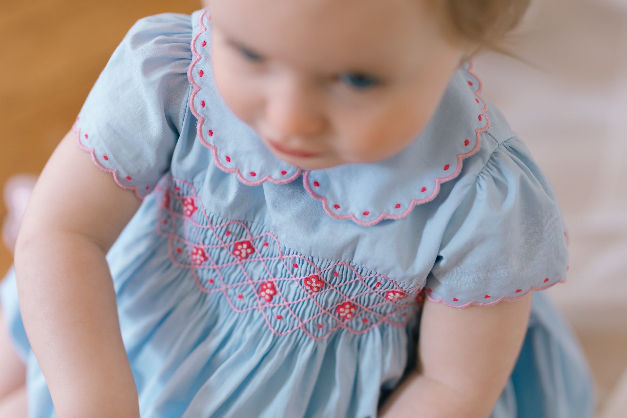 Cassis Blue Short Sleeve Smocked Romper