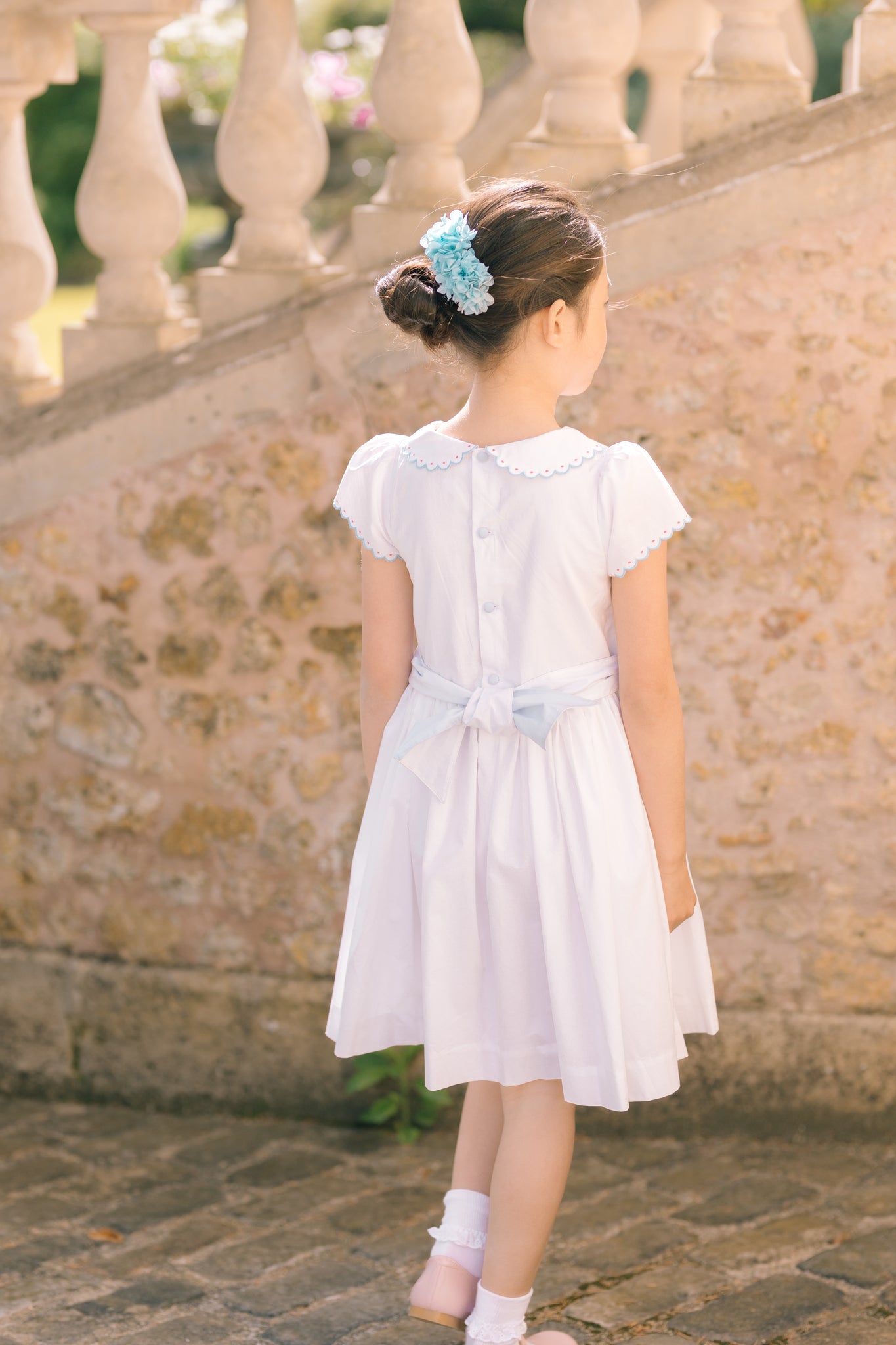 Cassis White Short Sleeve Smocked Dress