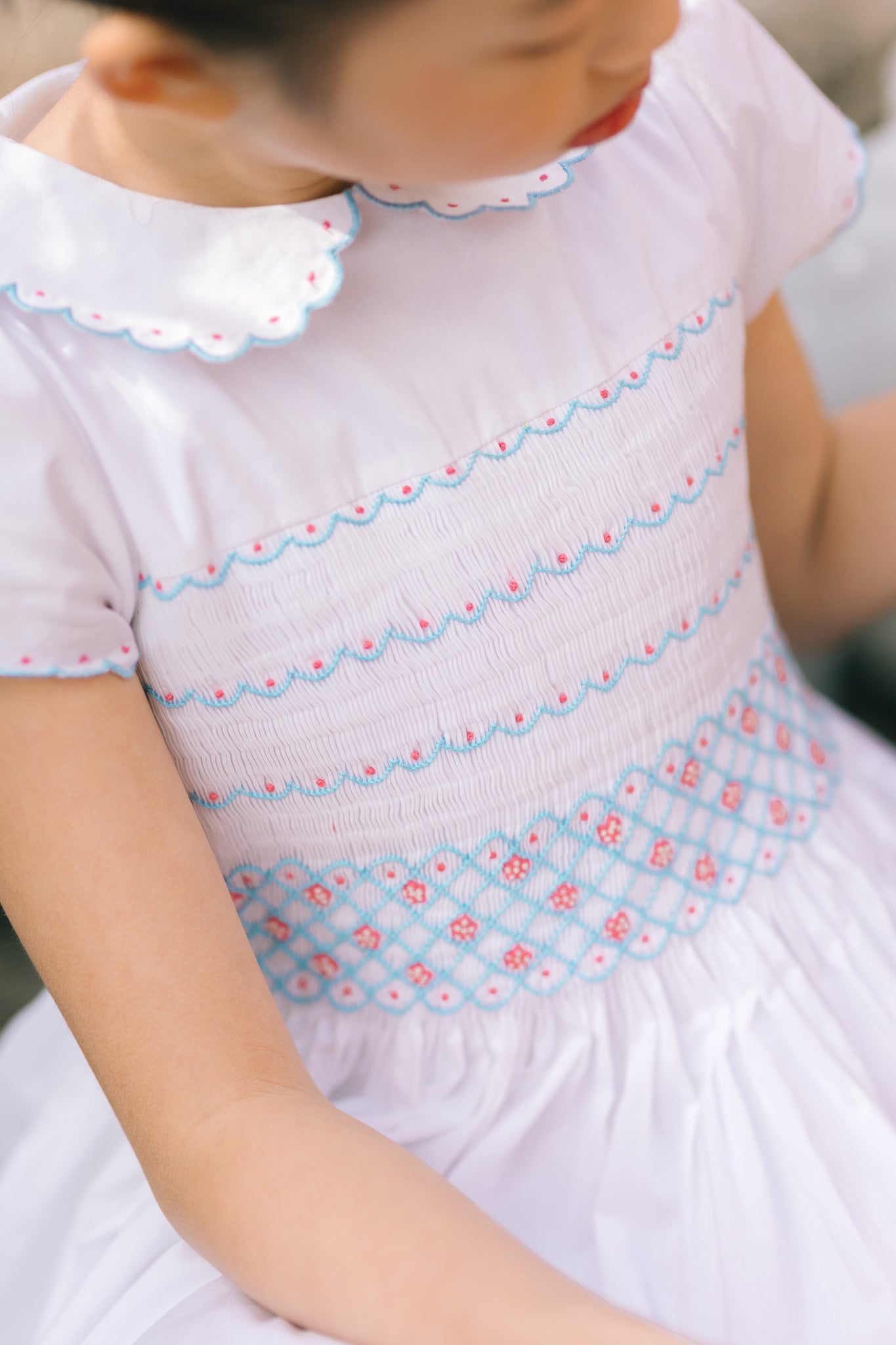 Cassis White Short Sleeve Smocked Dress