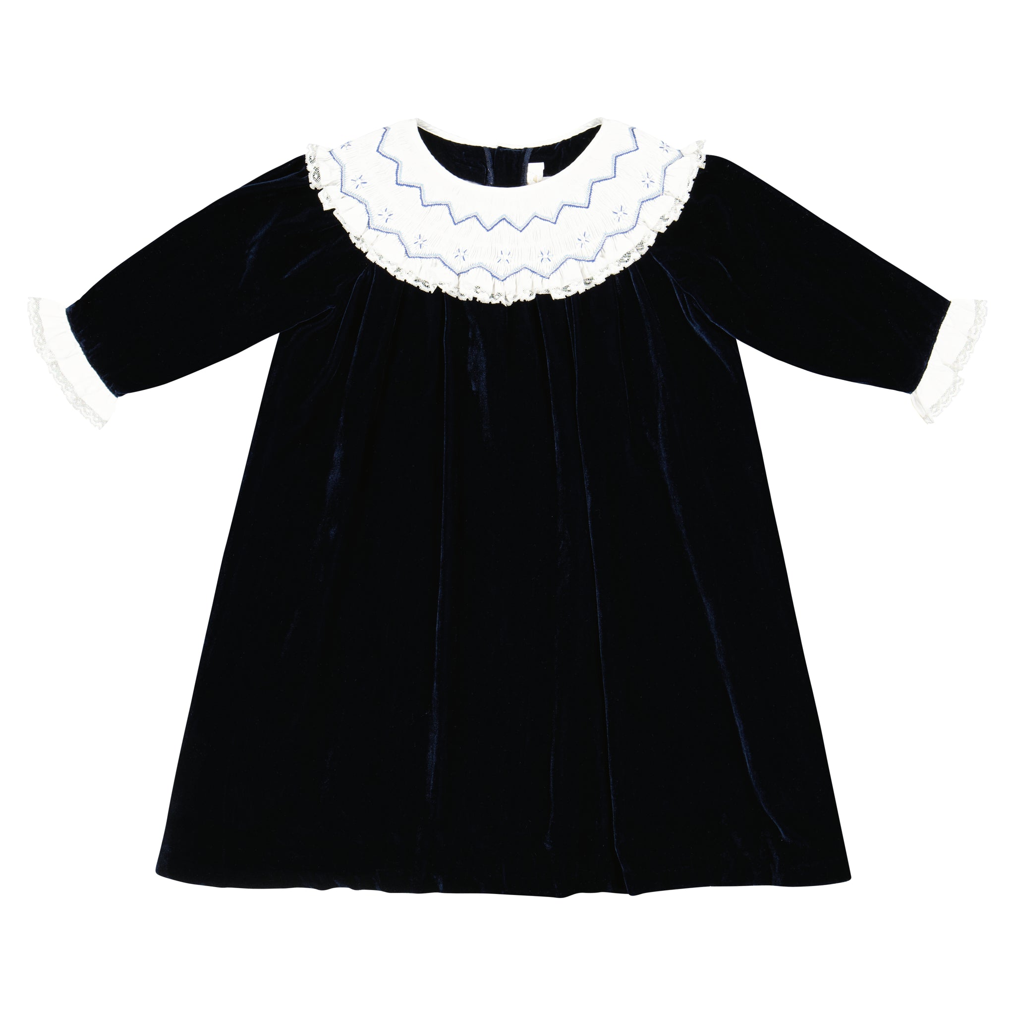 CELESTE NAVY VELVET LONG SLEEVE BISHOP DRESS