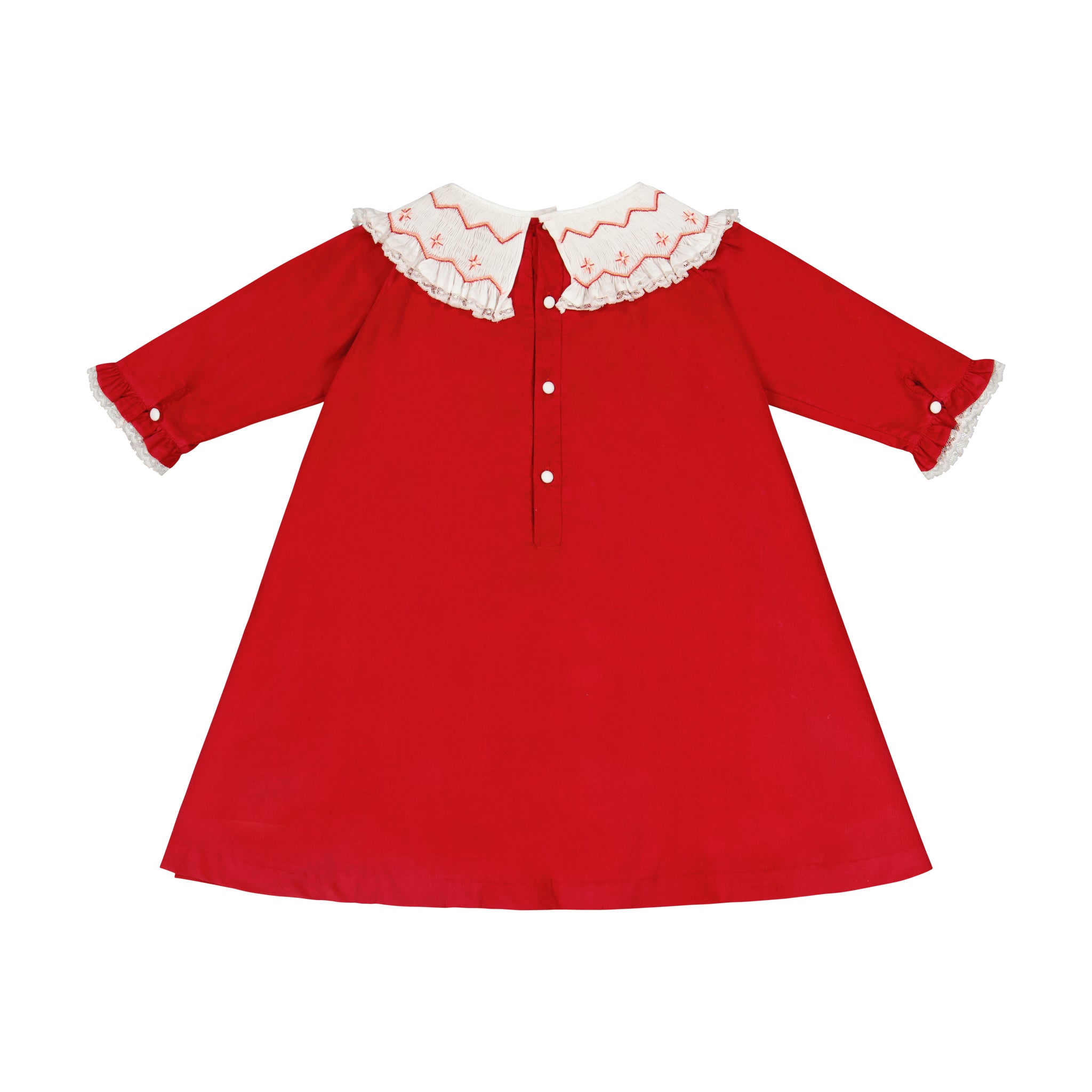 CELESTE RED CORDUROY LONG SLEEVE BISHOP DRESS