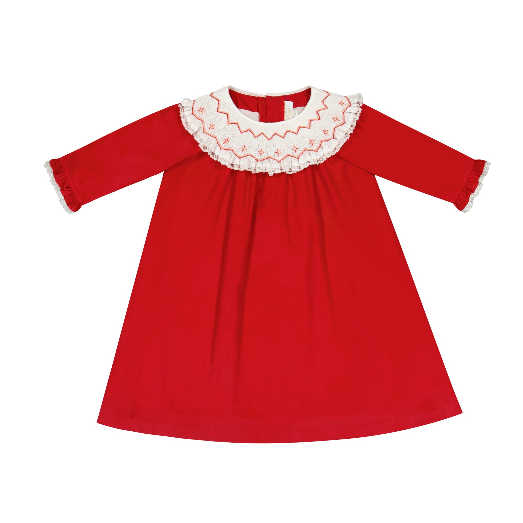 CELESTE RED CORDUROY LONG SLEEVE BISHOP DRESS