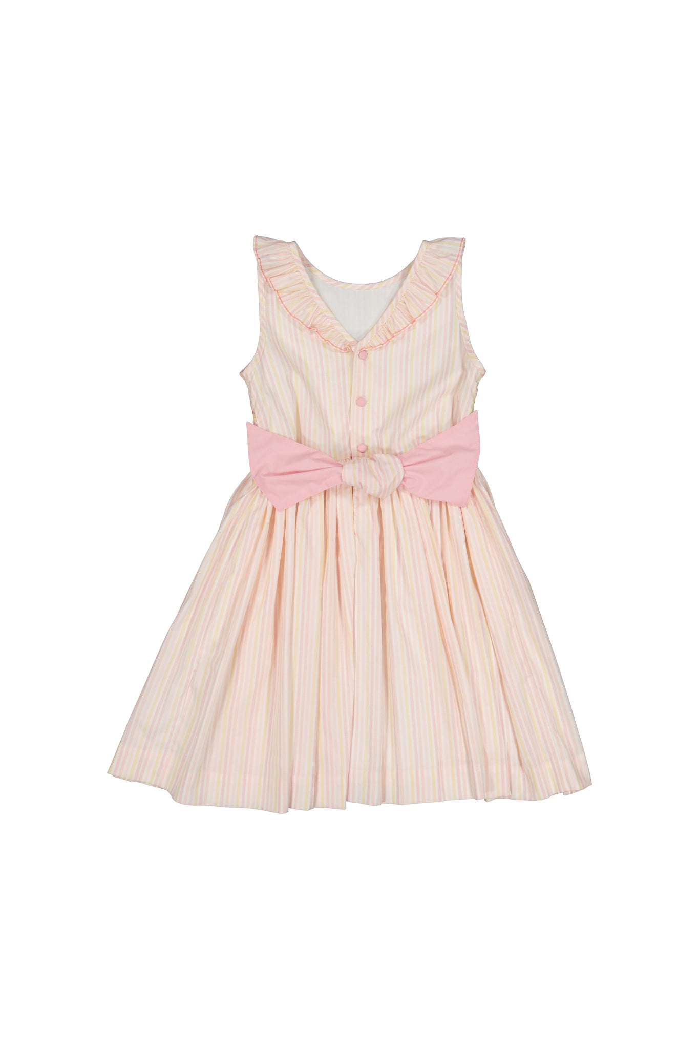 Capucine Pink Yellow Stripe Sleeveless Smocked Dress