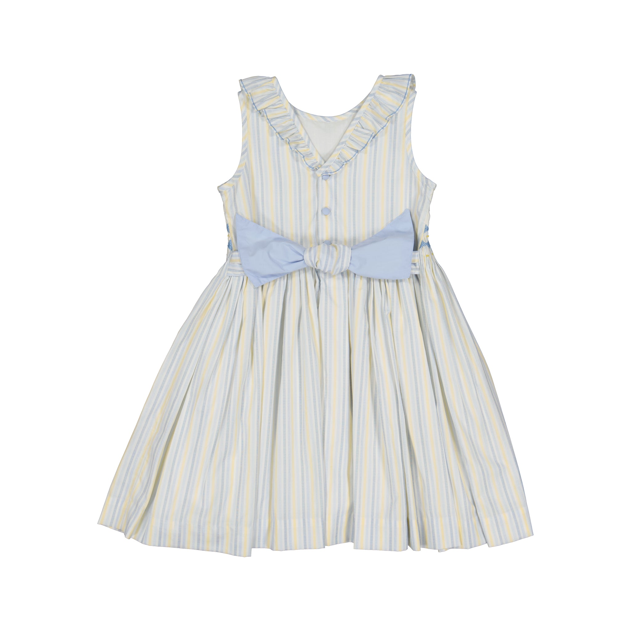 Capucine Blue Yellow Stripe Sleeveless Smocked Dress