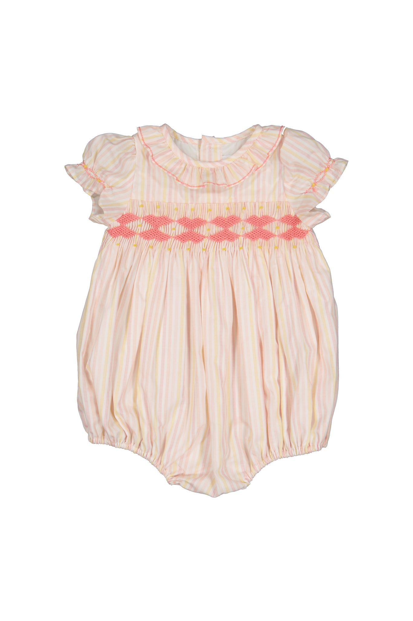 Capucine Pink Yellow Stripe Smocked Romper