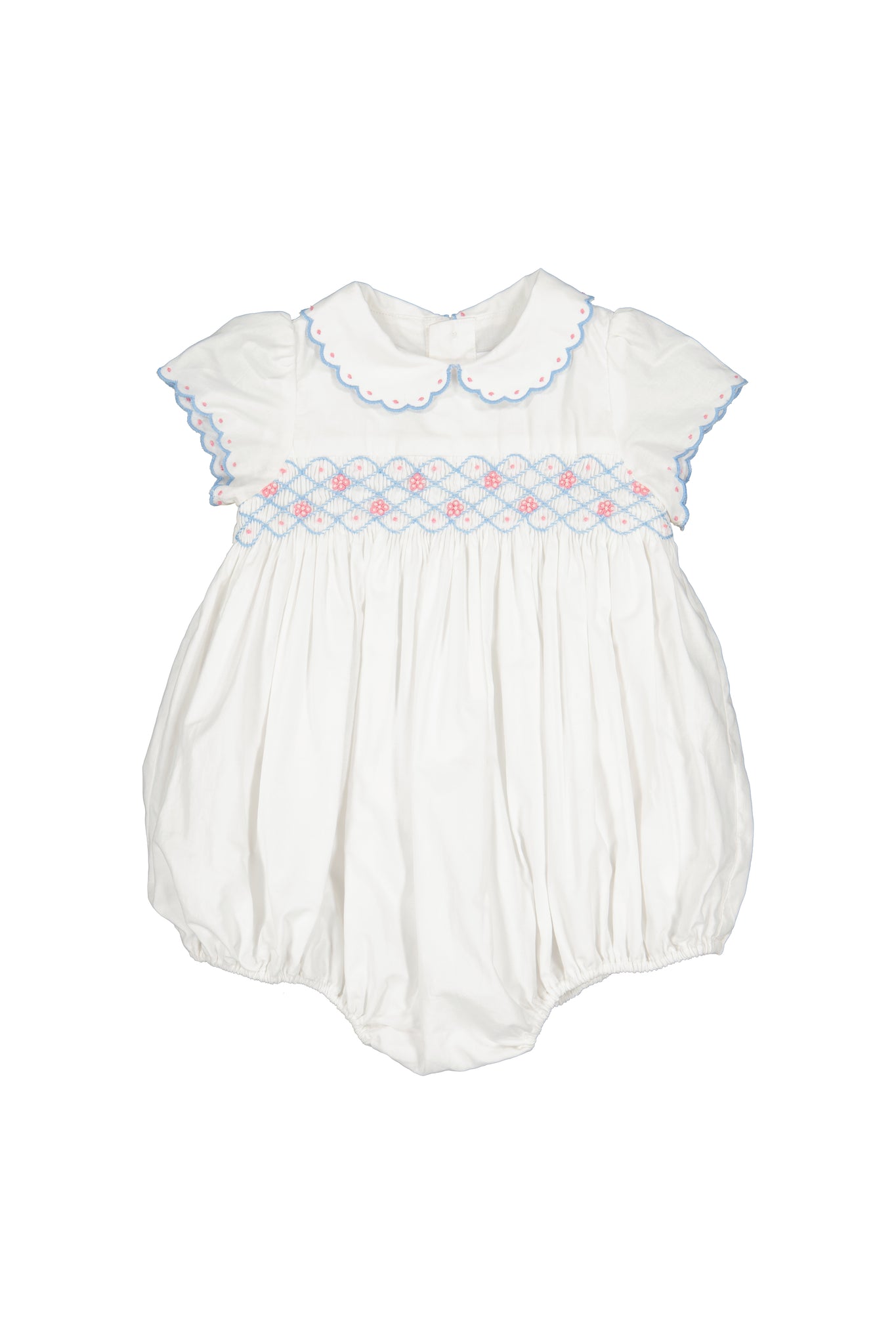 Cassis White Short Sleeve Smocked Romper