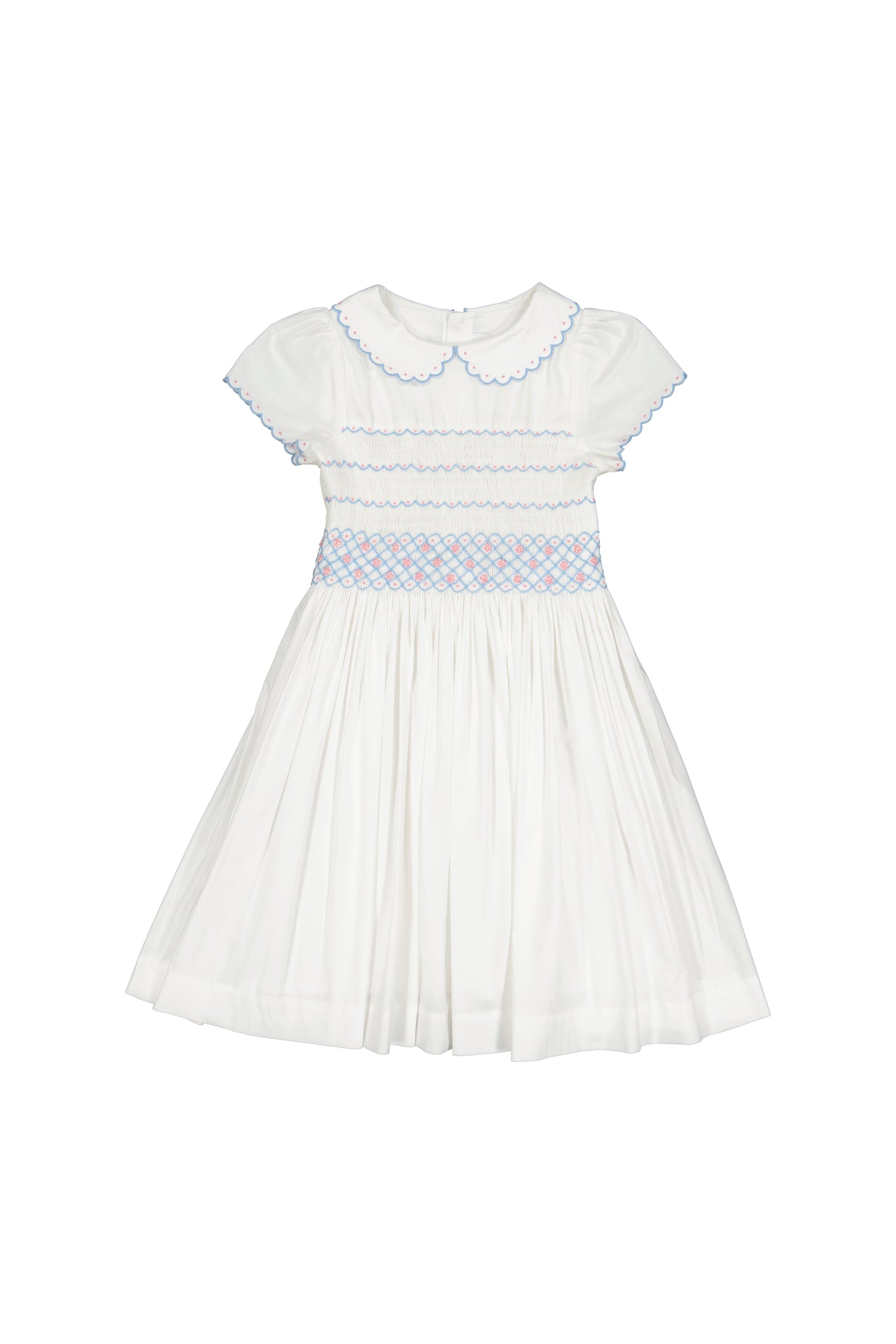 Cassis White Short Sleeve Smocked Dress