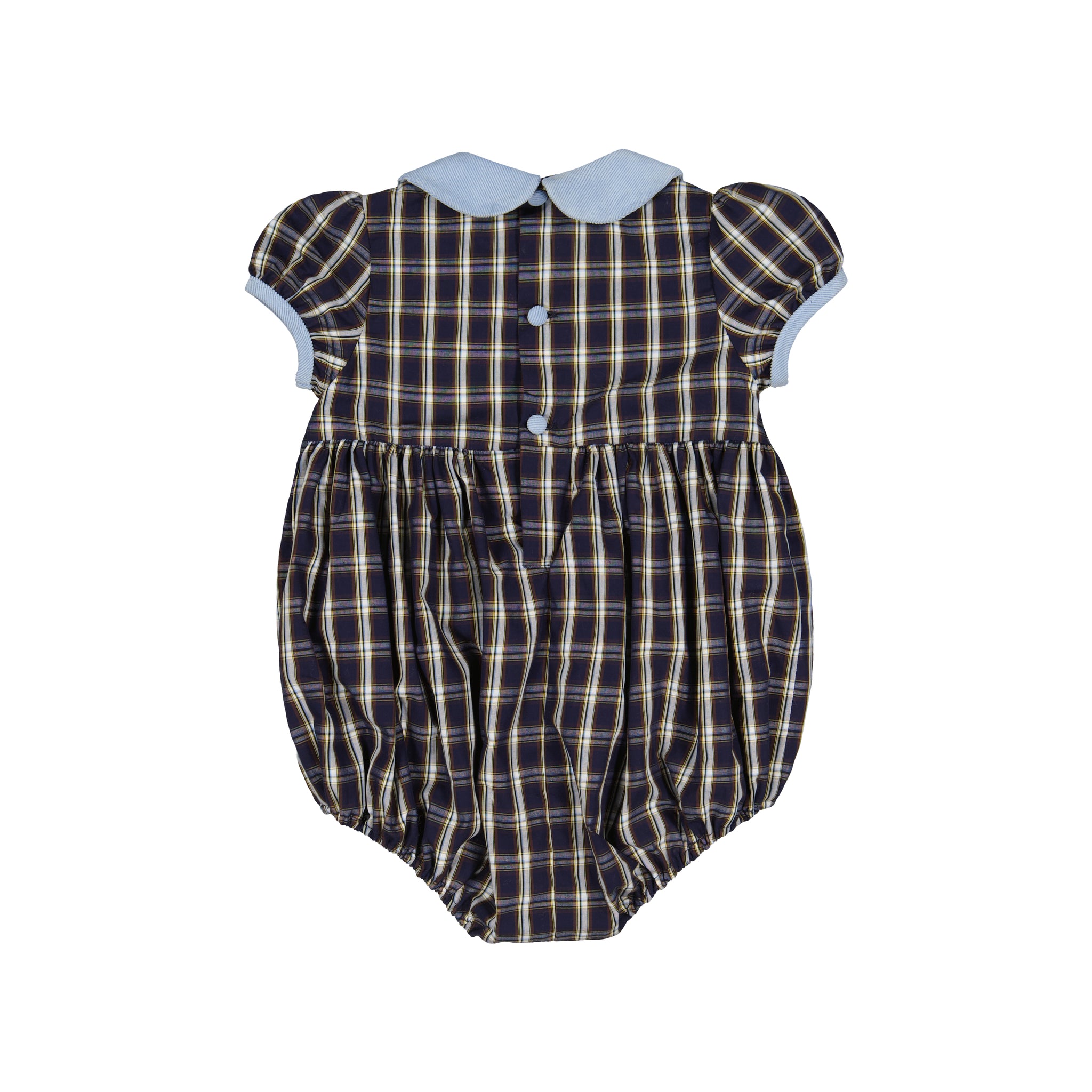 ANGELICA NAVY TARTAN SHORT SLEEVE SMOCKED BUBBLE