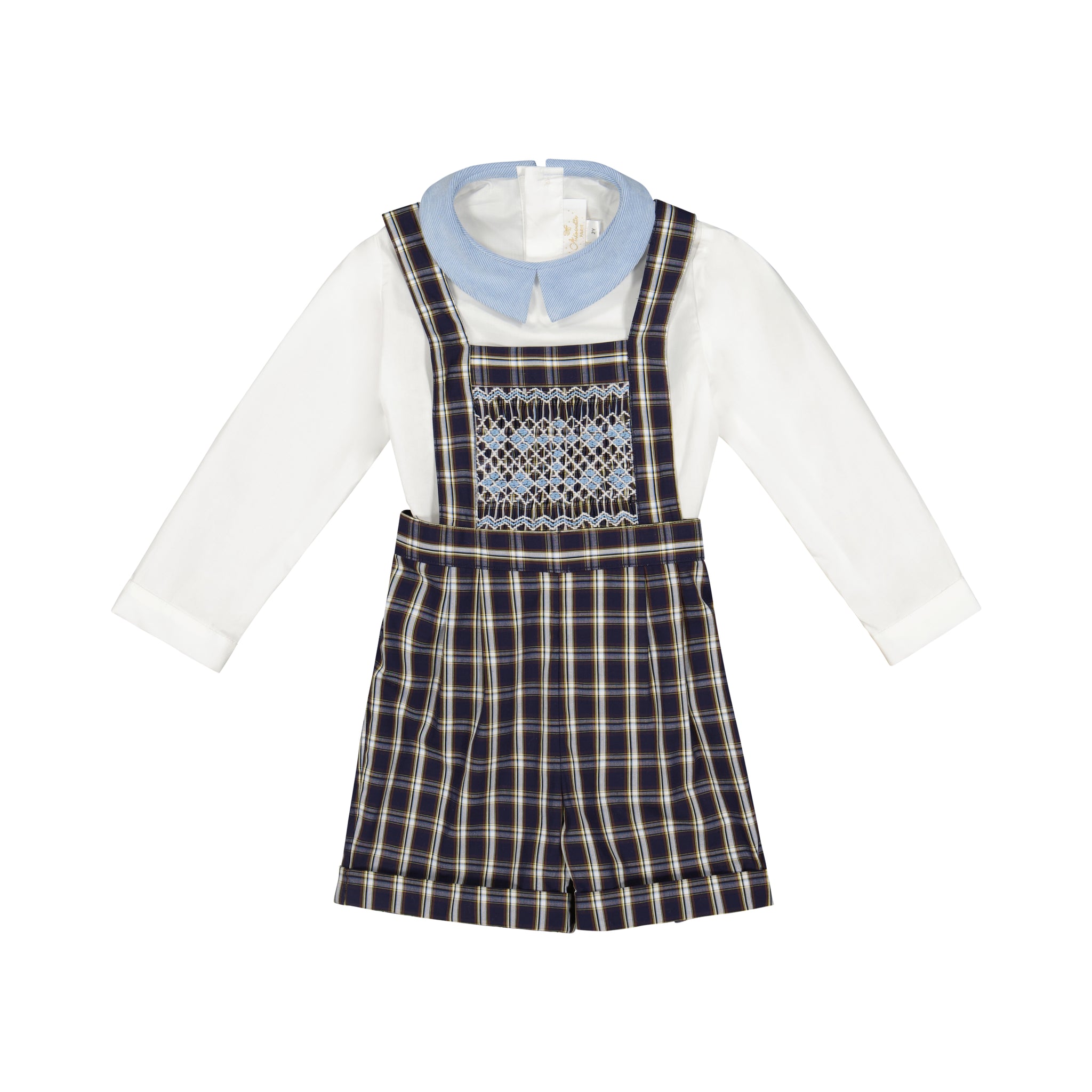 GEORGE NAVY TARTAN BOY DUNGAREE & SHIRT