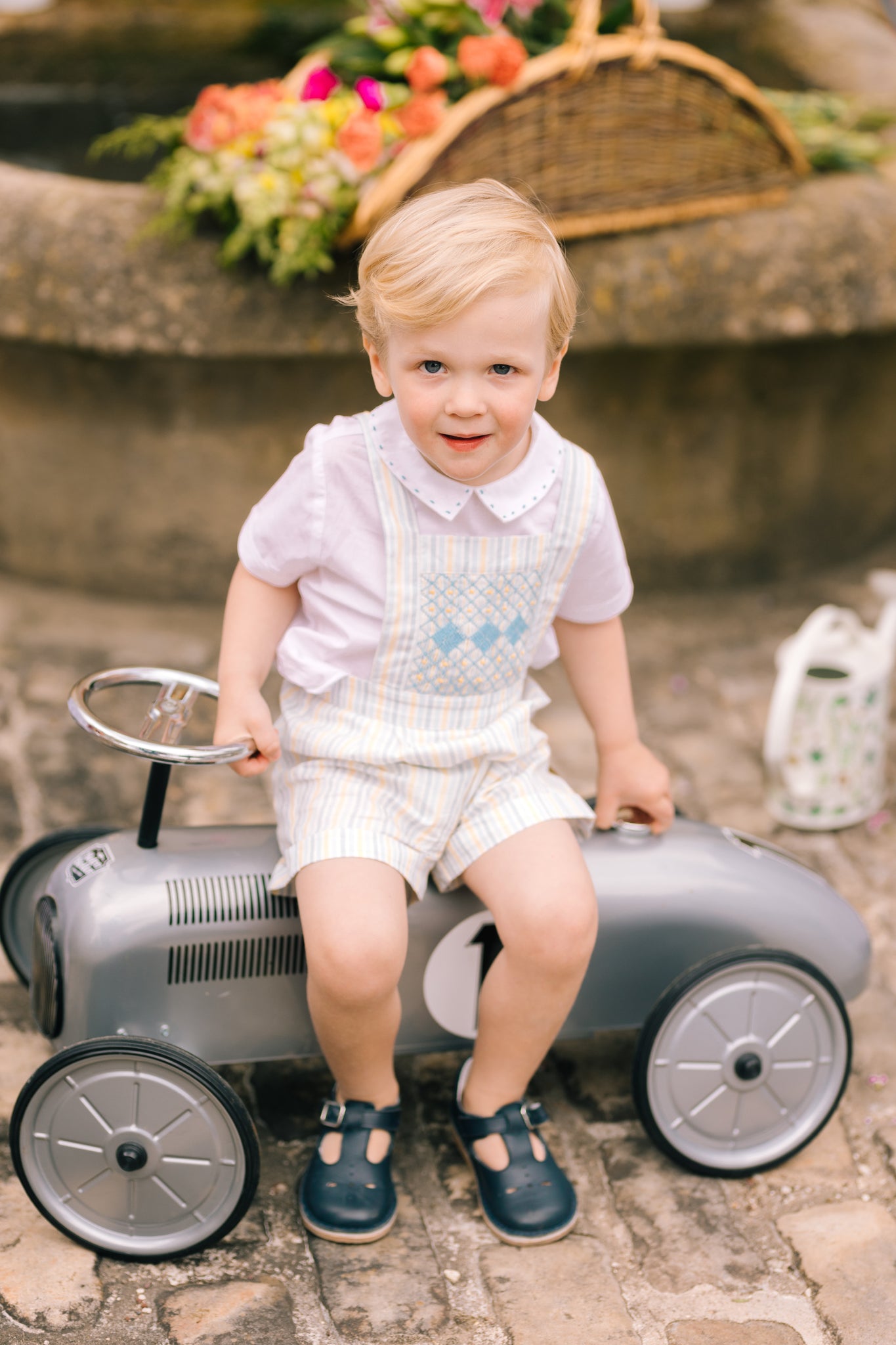 George Yellow Blue Stripe Overalls and Shirt