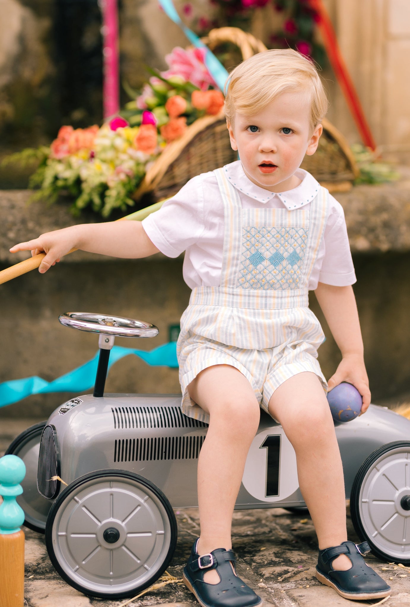 George Yellow Blue Stripe Overalls and Shirt