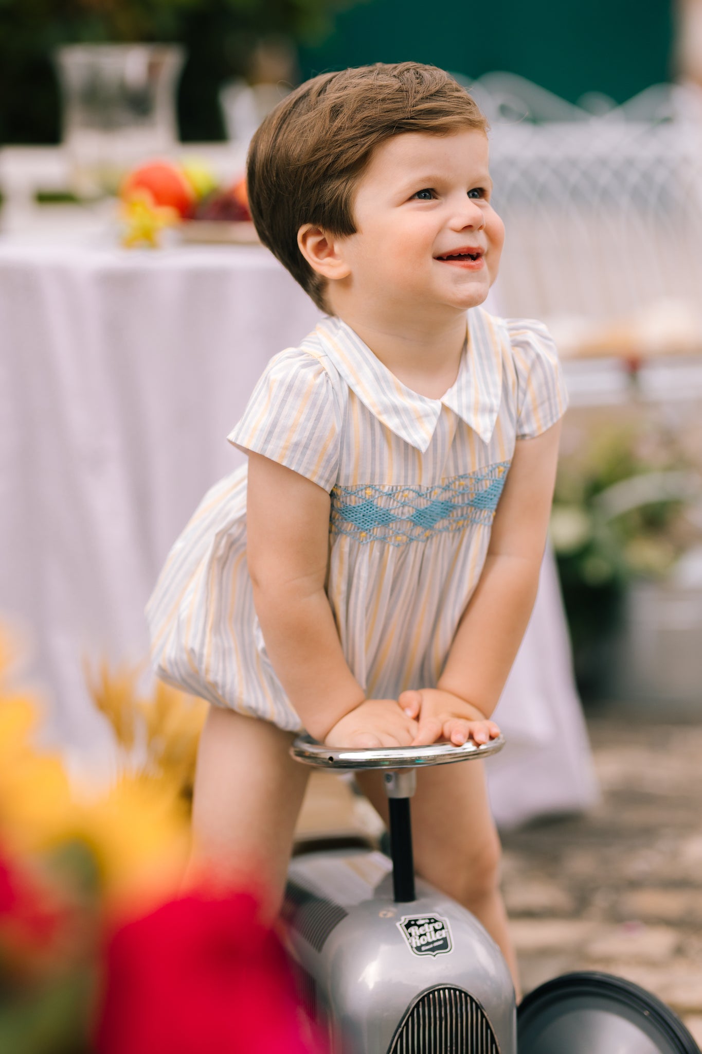 George Yellow Blue Stripe Smocked Bubble Romper