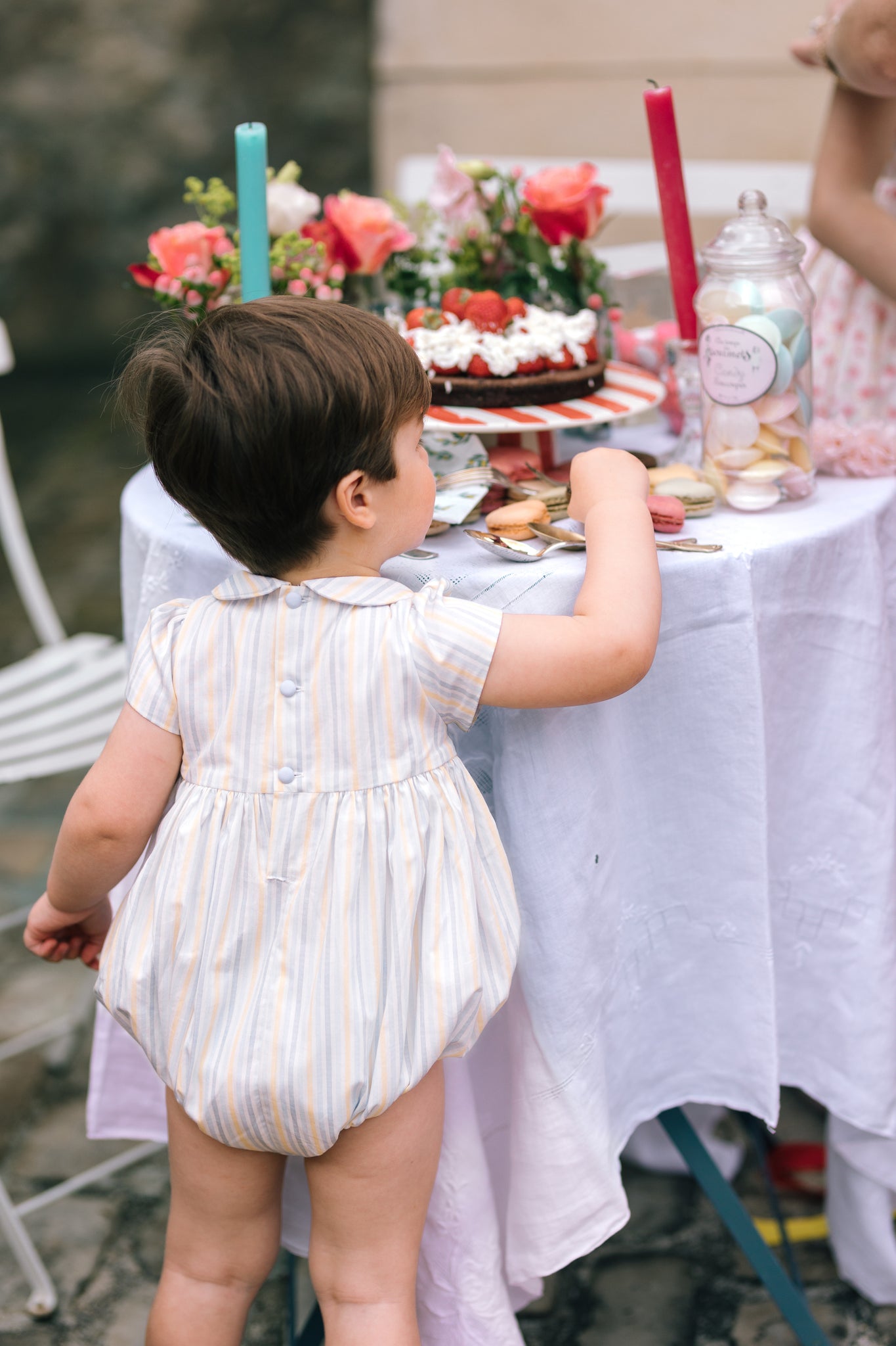 George Yellow Blue Stripe Smocked Bubble Romper