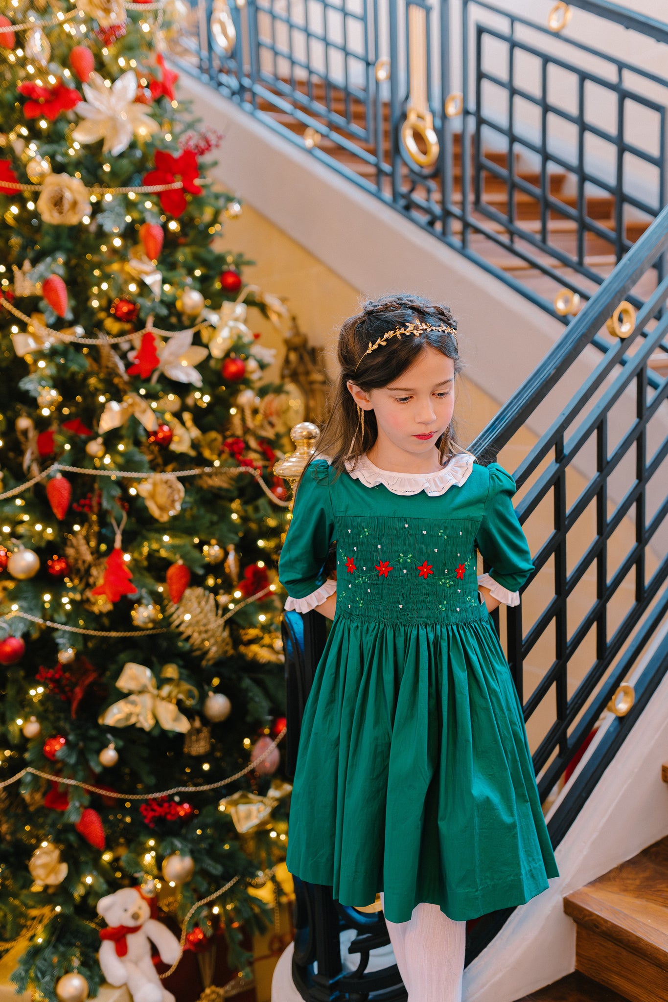 HEIDI GREEN WINTER LONG SLEEVE SMOCKED DRESS