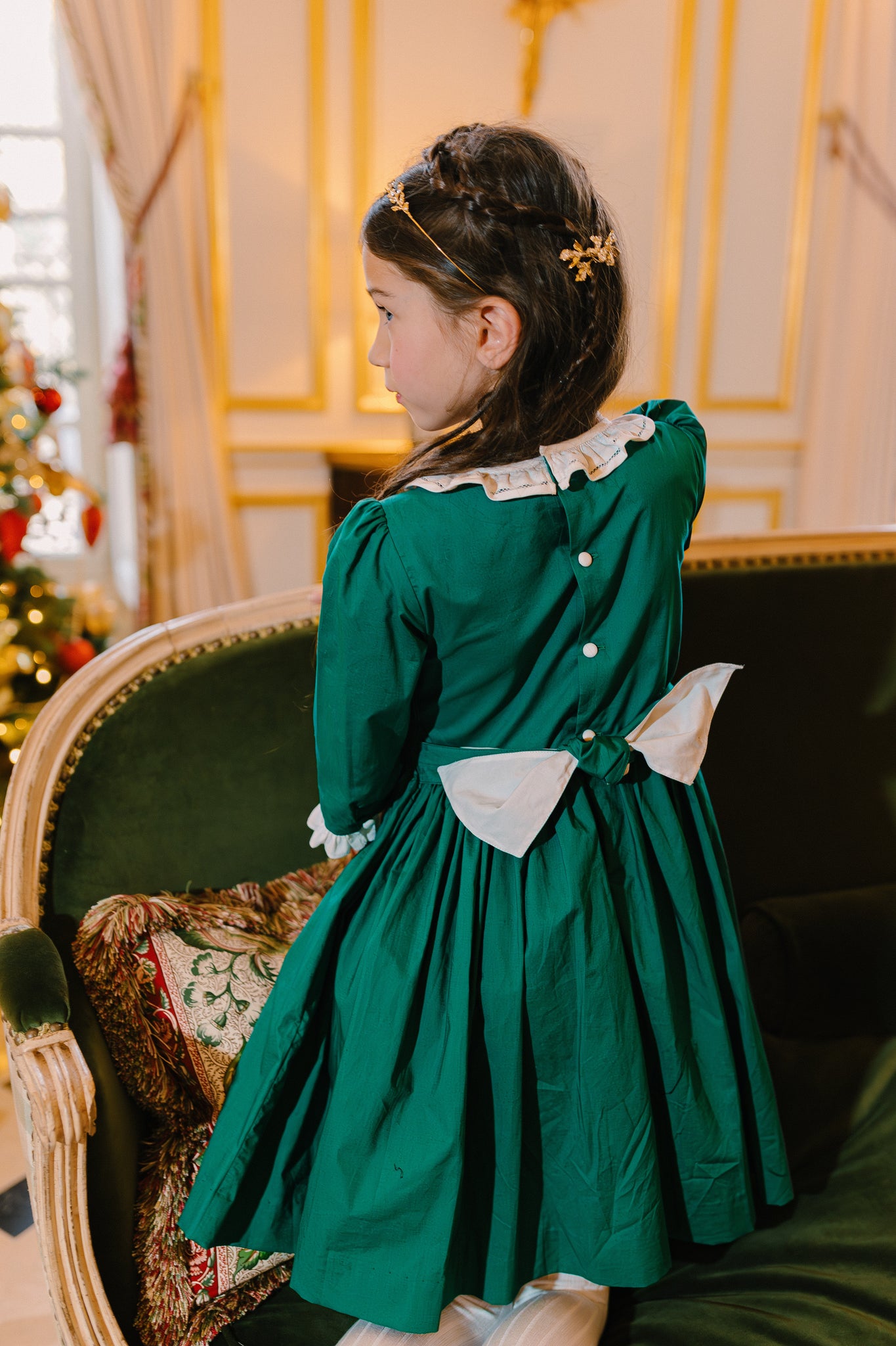 HEIDI GREEN WINTER LONG SLEEVE SMOCKED DRESS