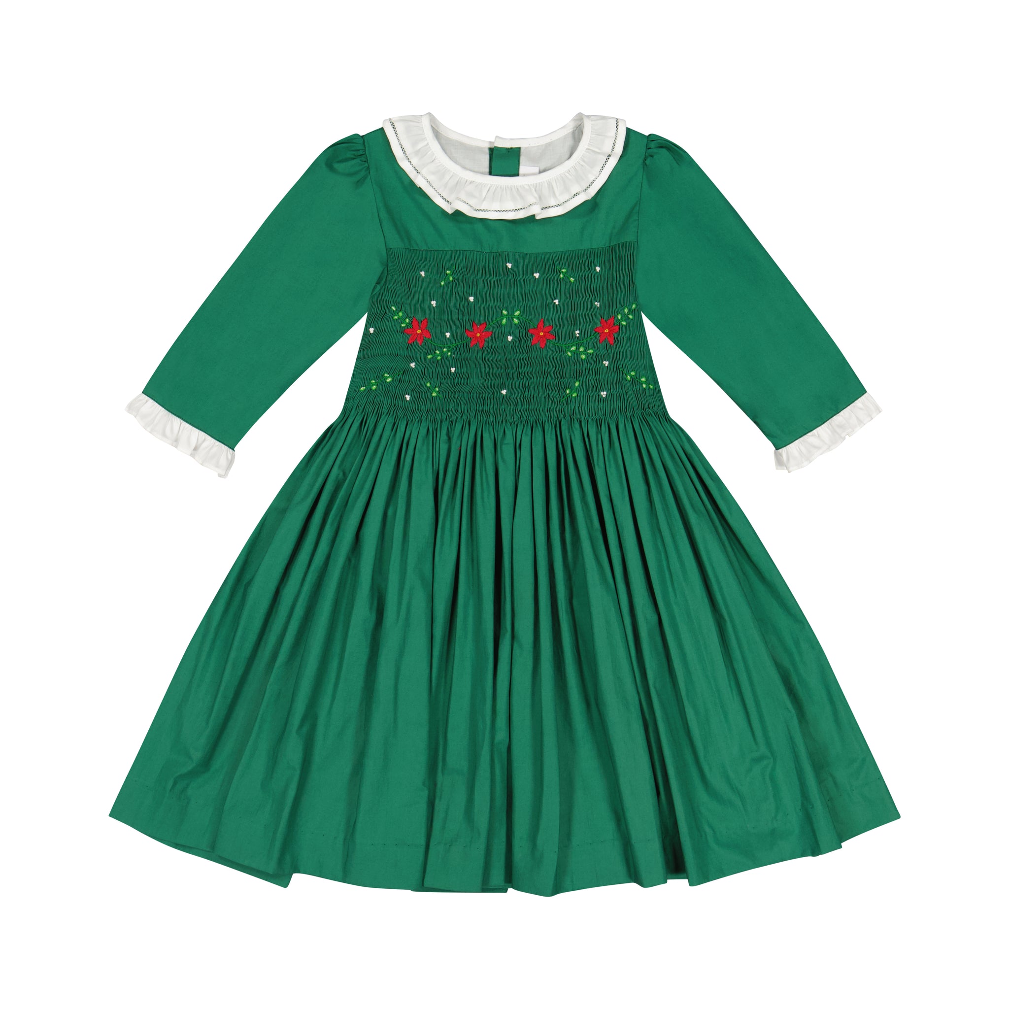 HEIDI GREEN WINTER LONG SLEEVE SMOCKED DRESS