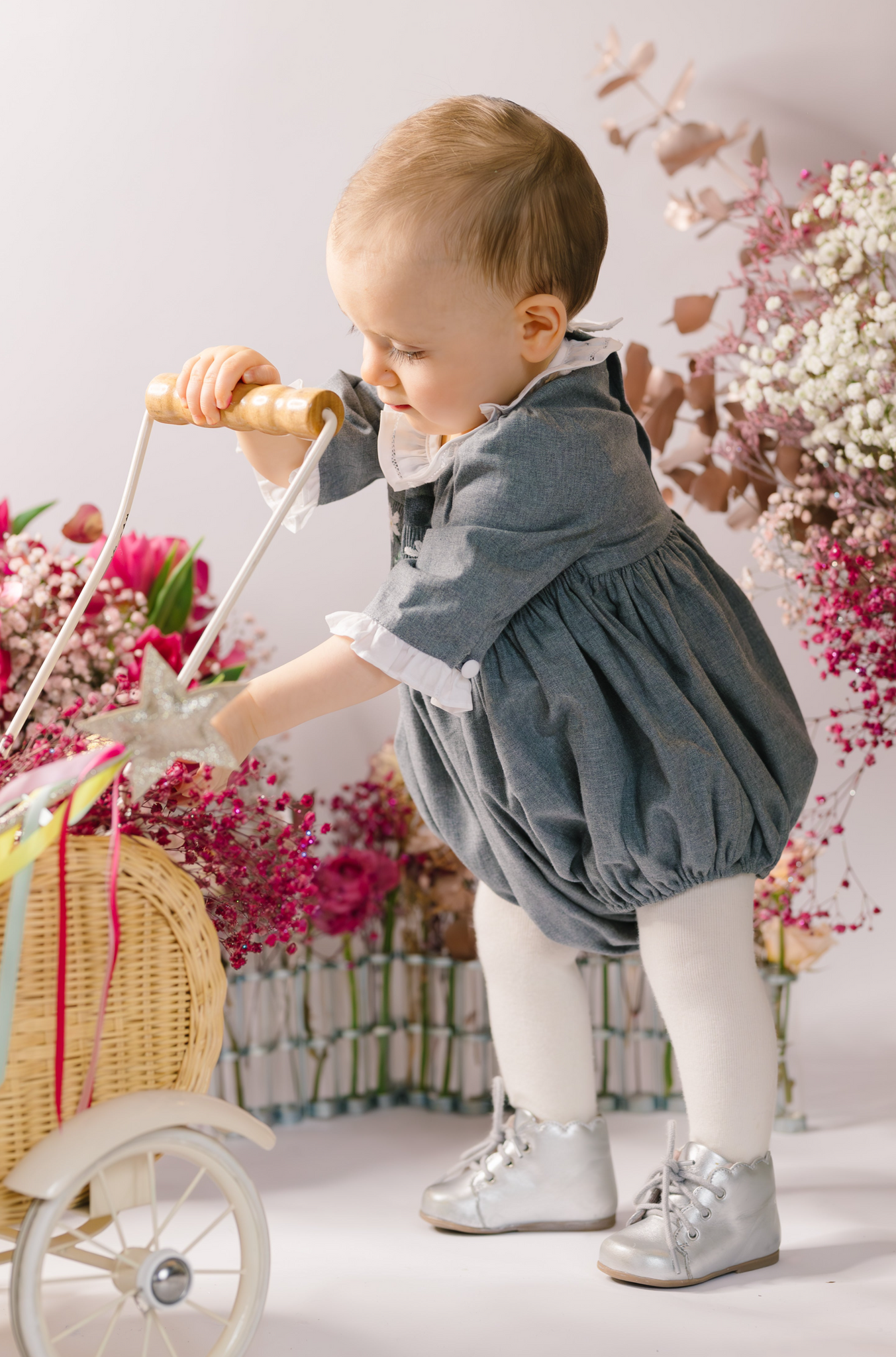 HEIDI GREY LONG SLEEVE SMOCKED BUBBLE