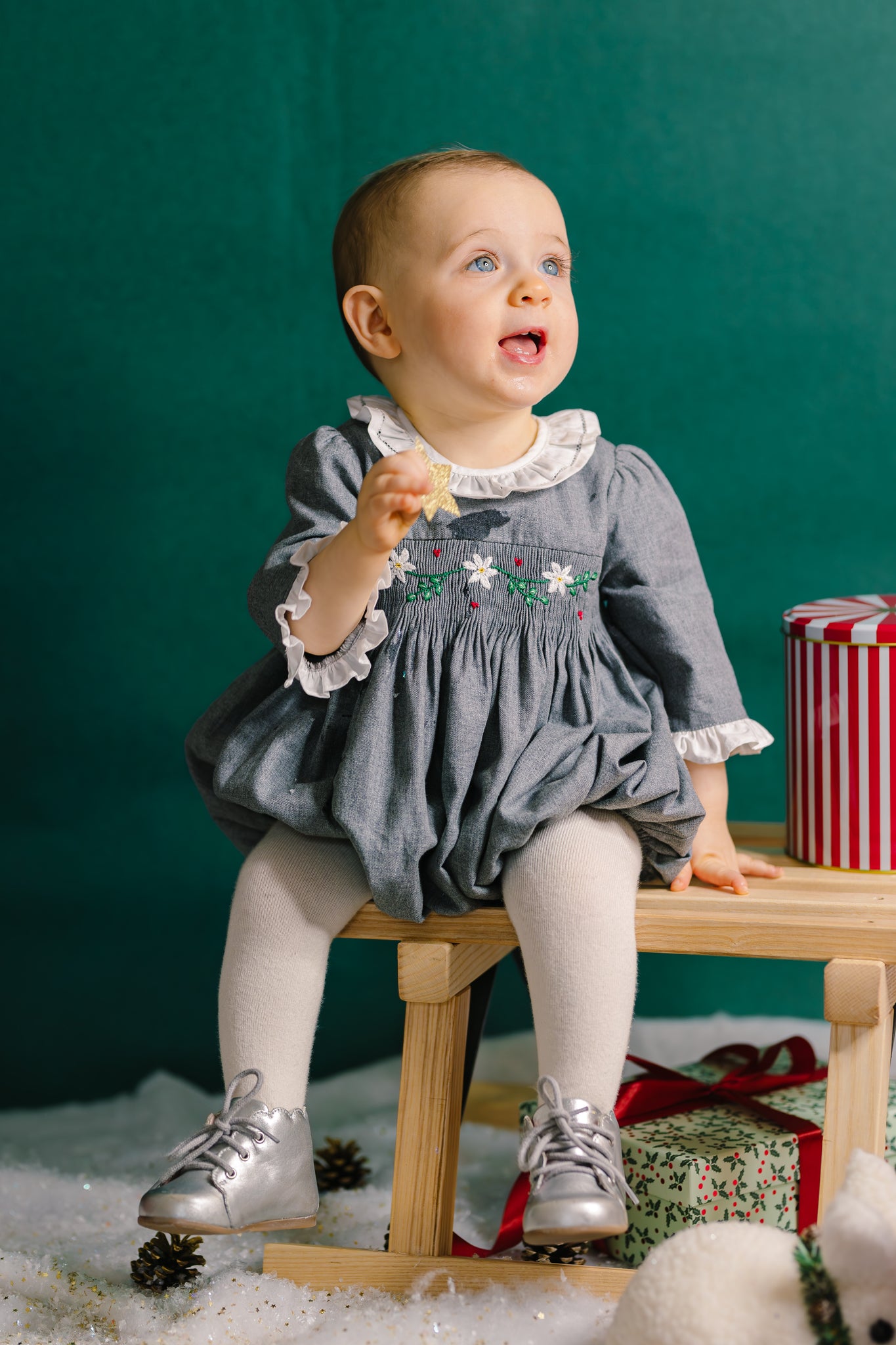 HEIDI GREY LONG SLEEVE SMOCKED BUBBLE