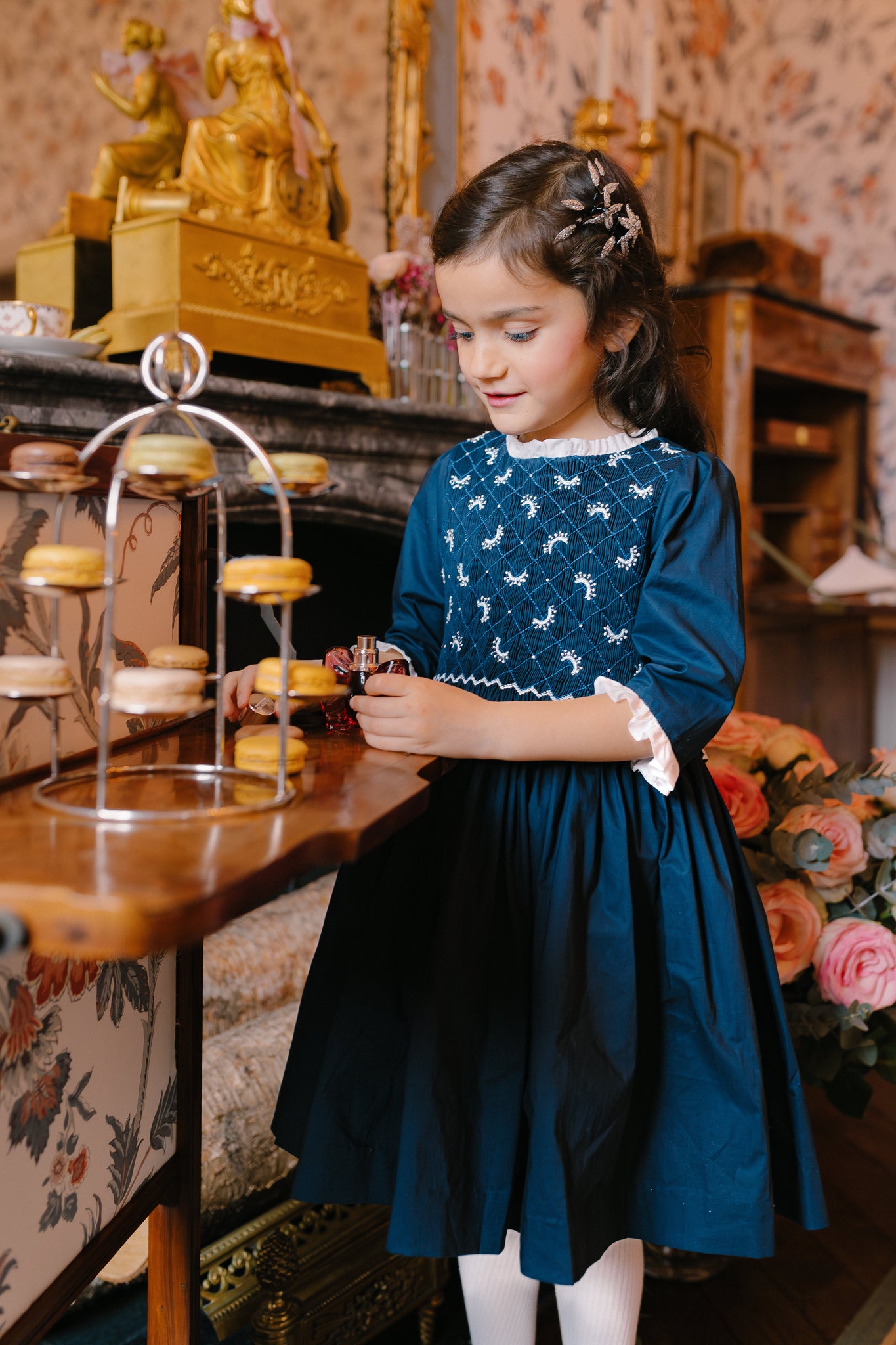 LUNA NAVY LONG SLEEVE SMOCKED DRESS