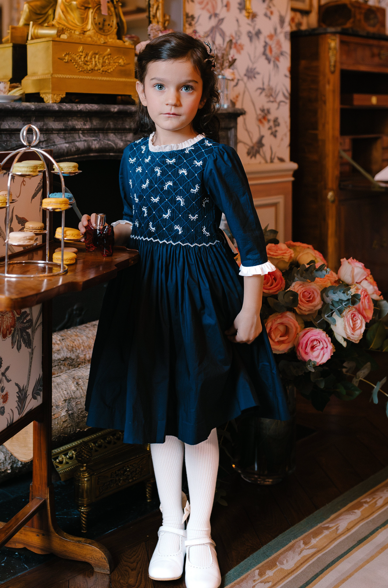 LUNA NAVY LONG SLEEVE SMOCKED DRESS