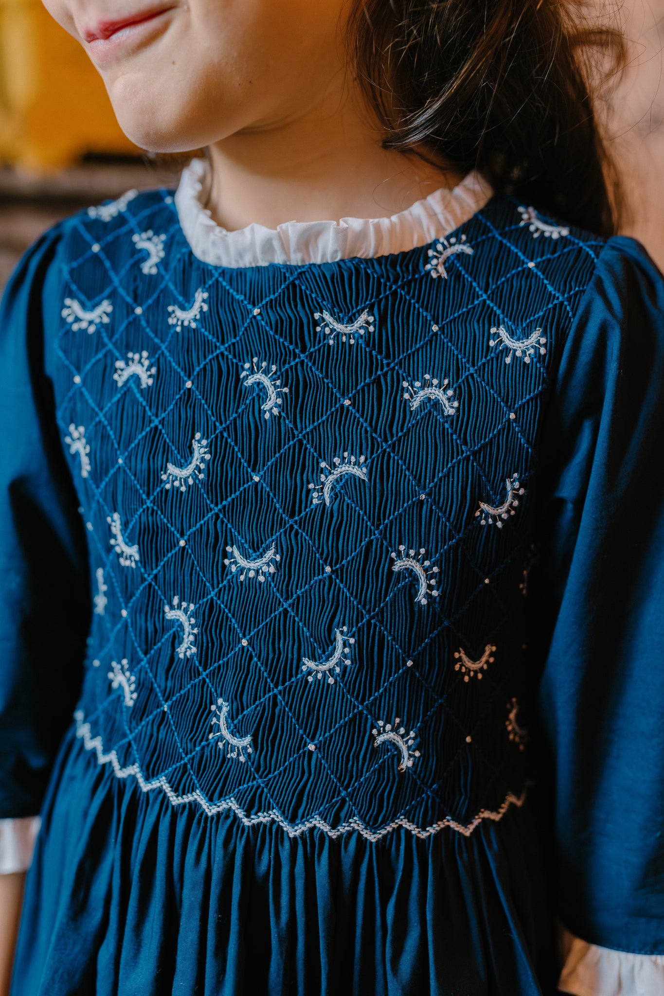 LUNA NAVY LONG SLEEVE SMOCKED DRESS