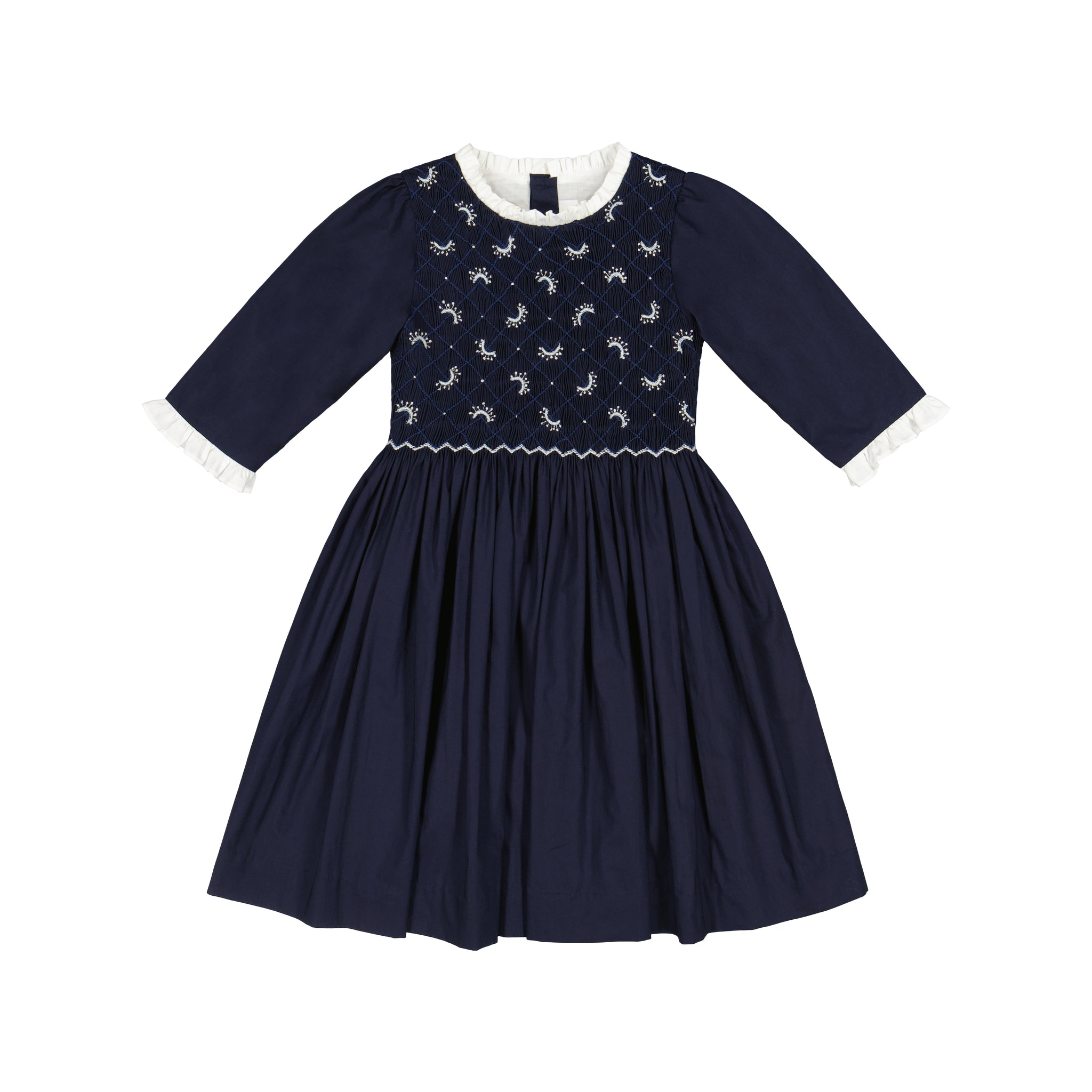 LUNA NAVY LONG SLEEVE SMOCKED DRESS