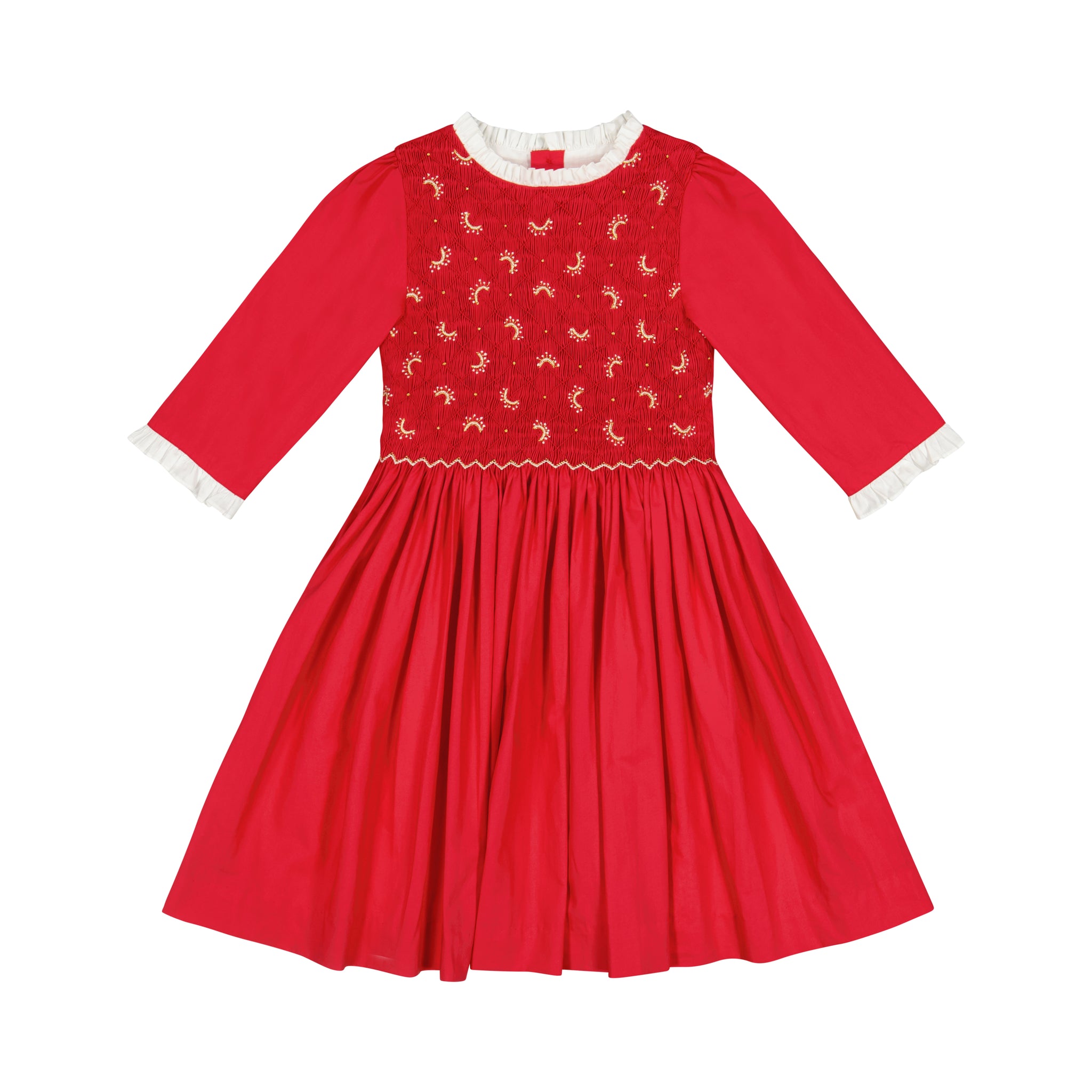 LUNA RED LONG SLEEVE SMOCKED DRESS