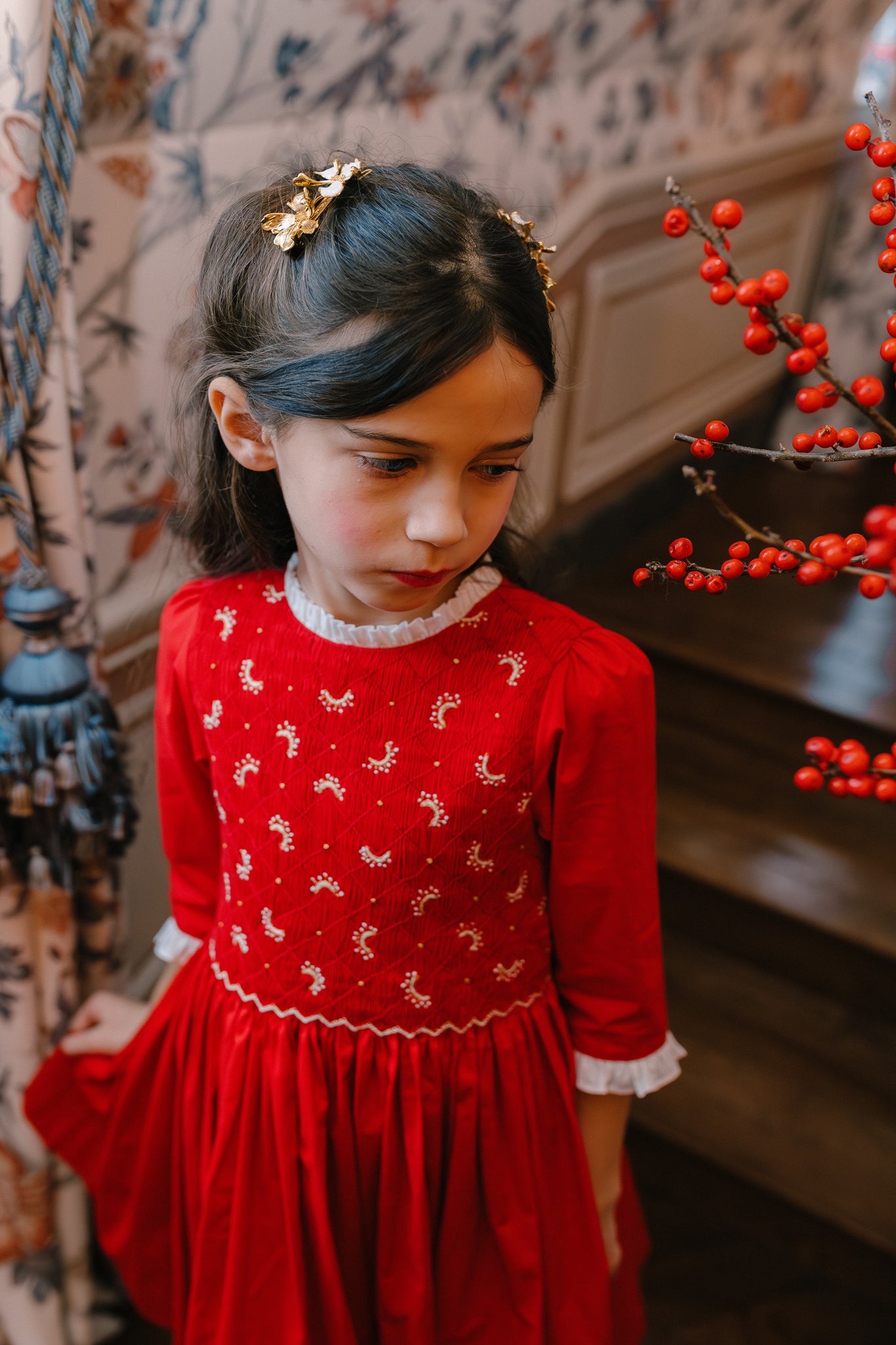 LUNA RED LONG SLEEVE SMOCKED DRESS