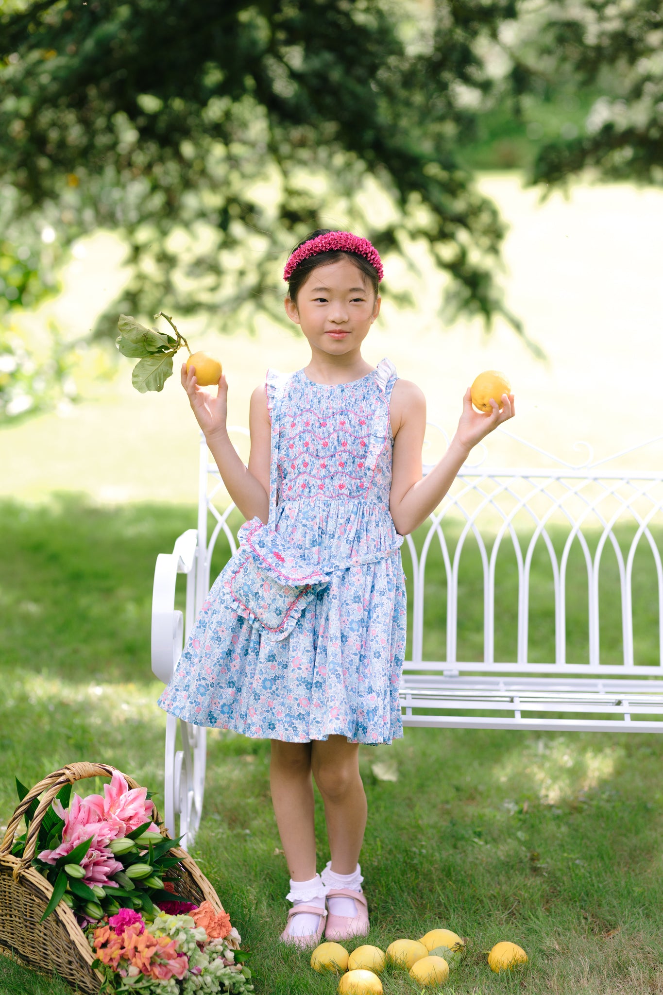 Marguerite Floral Blue Frilled Sleeveless Smocked Dress