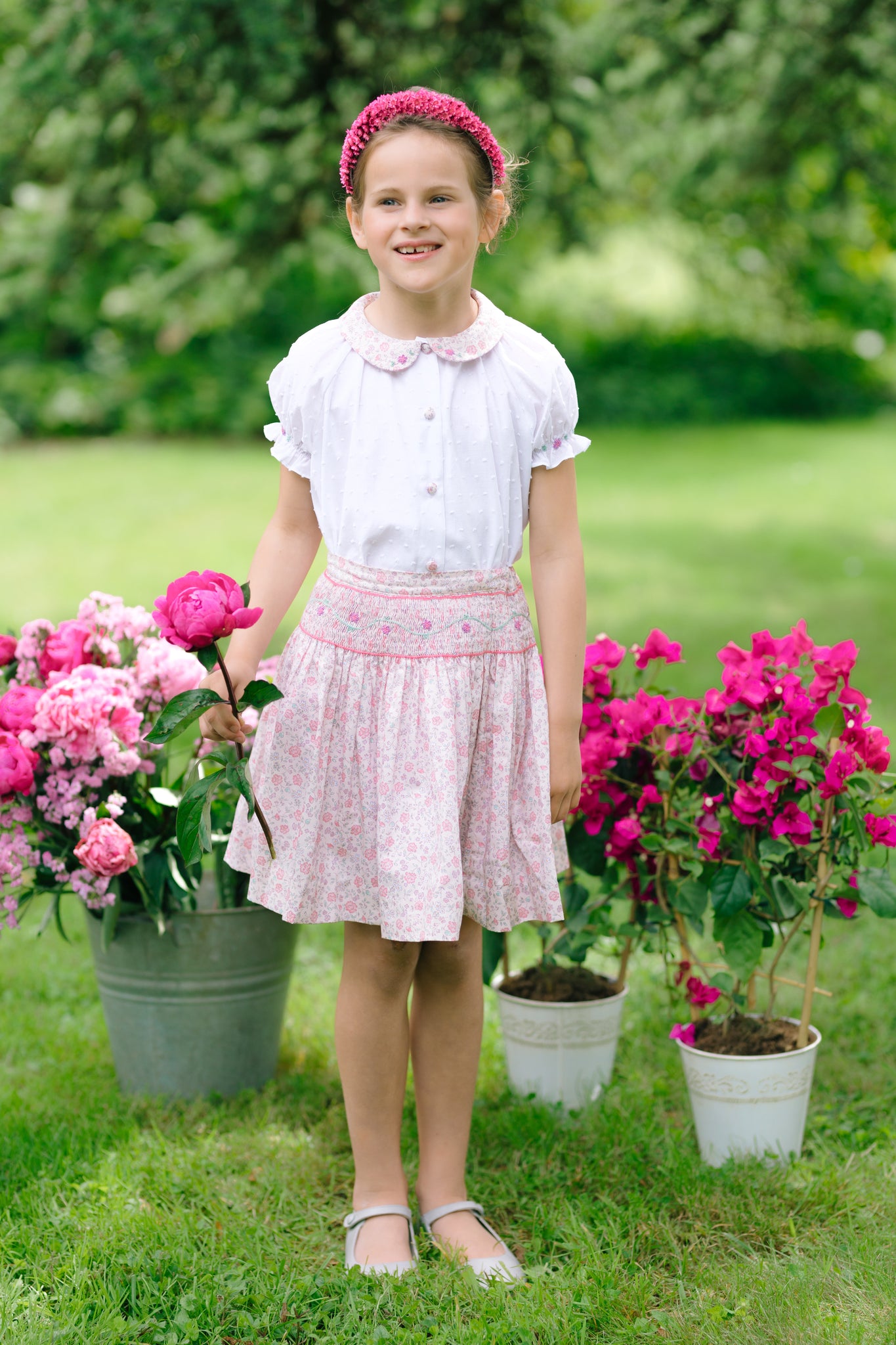 Marie Floral Pink Skirt & Short Sleeve Blouse