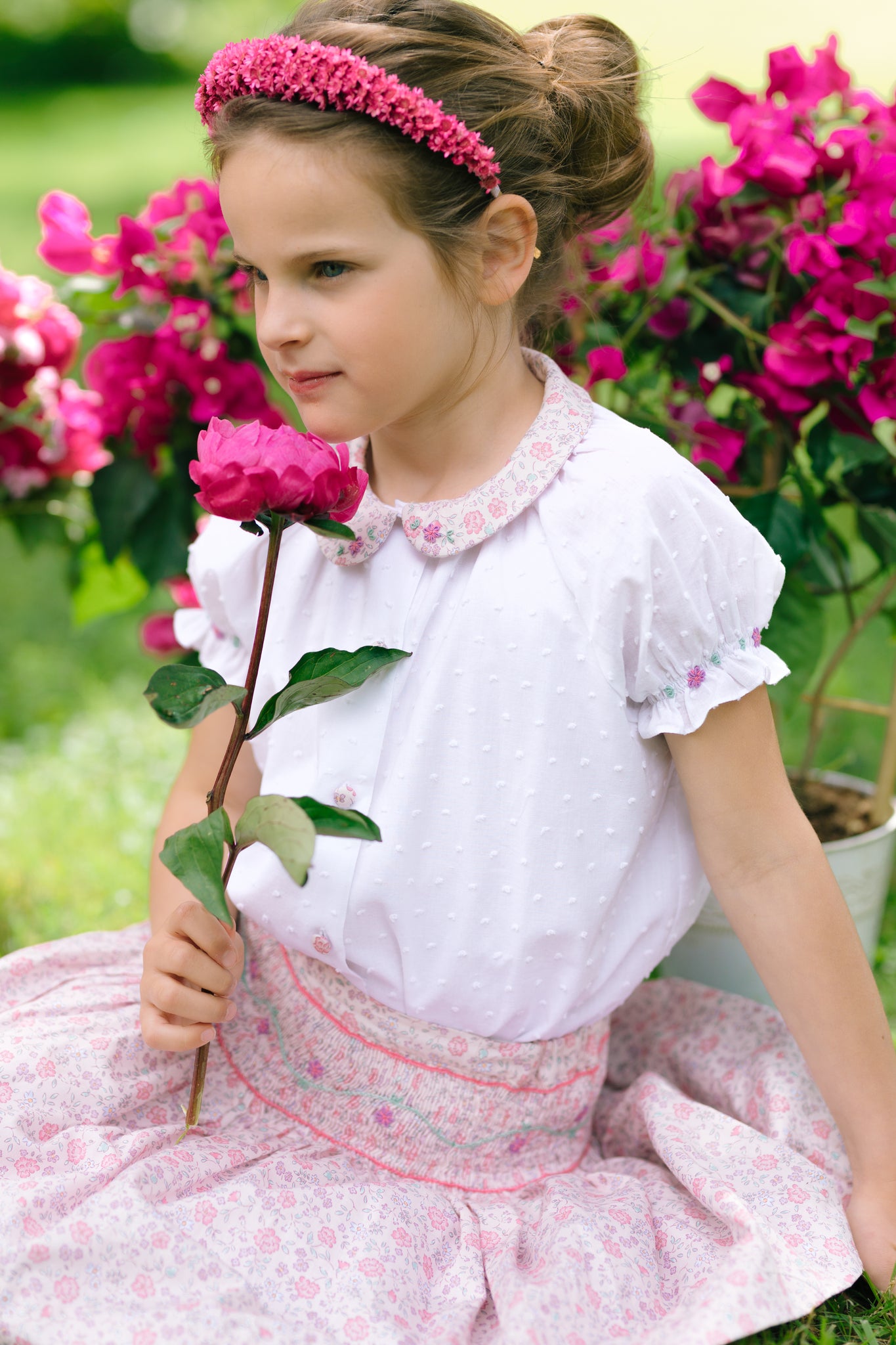 Marie Floral Pink Skirt & Short Sleeve Blouse