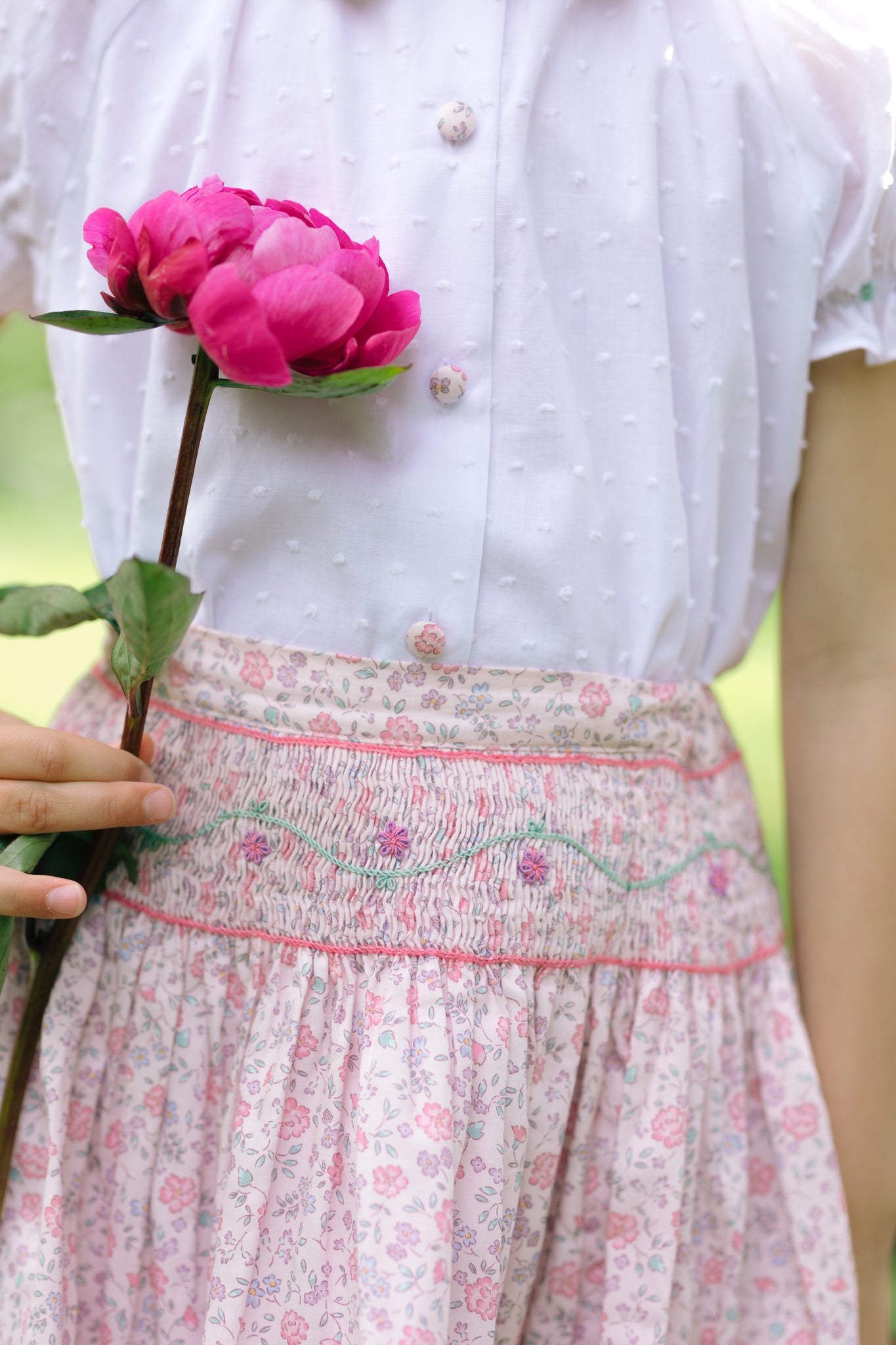 Marie Floral Pink Skirt & Short Sleeve Blouse