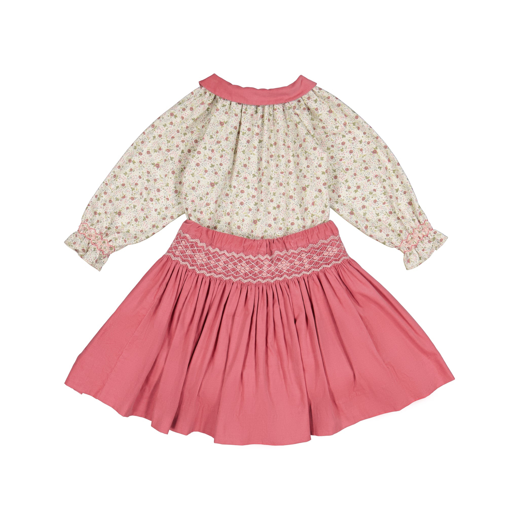 MARIE PINK FLORAL SMOCKED SKIRT & BLOUSE