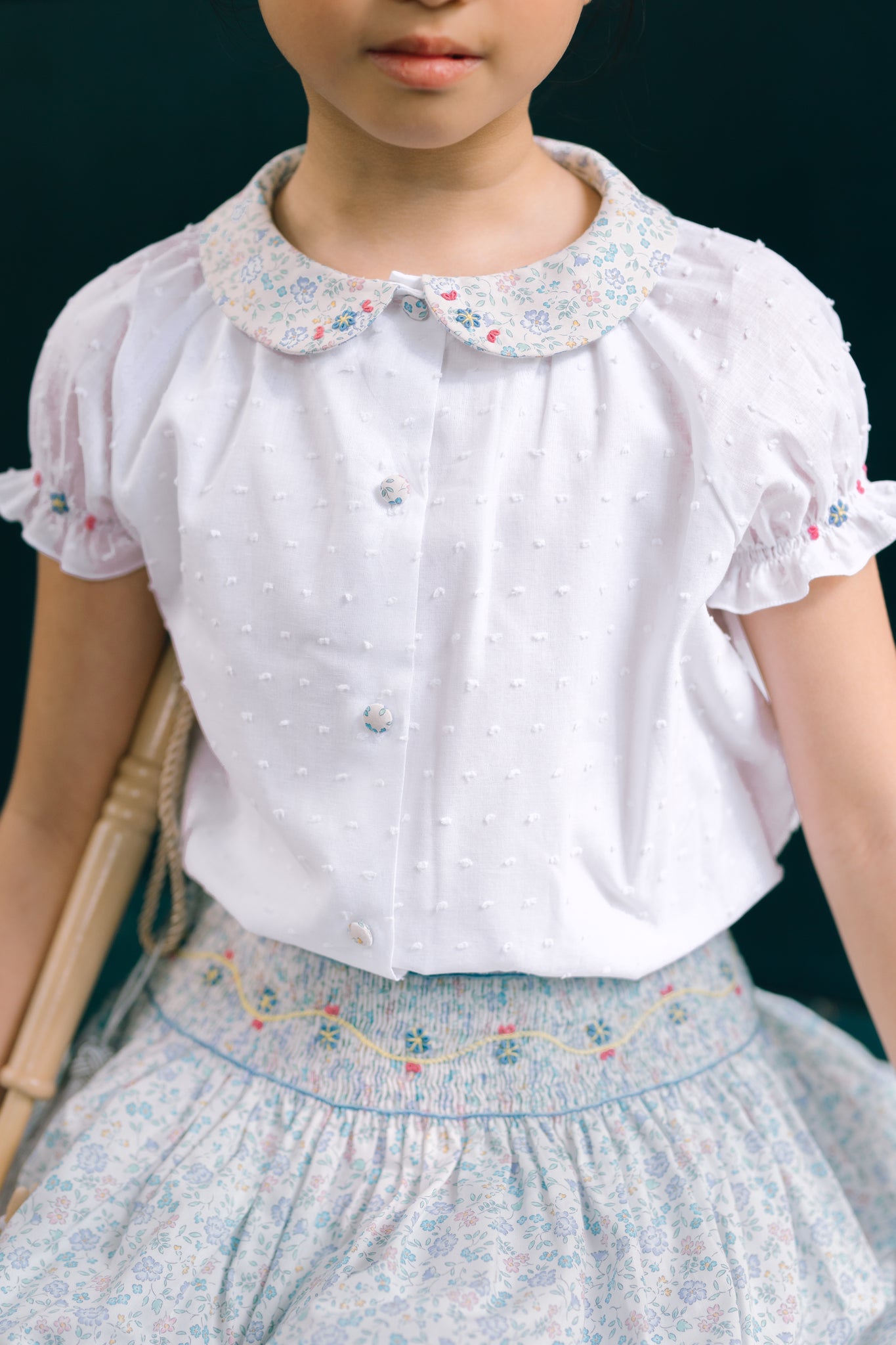 Marie Floral Blue Skirt & Short Sleeve Blouse