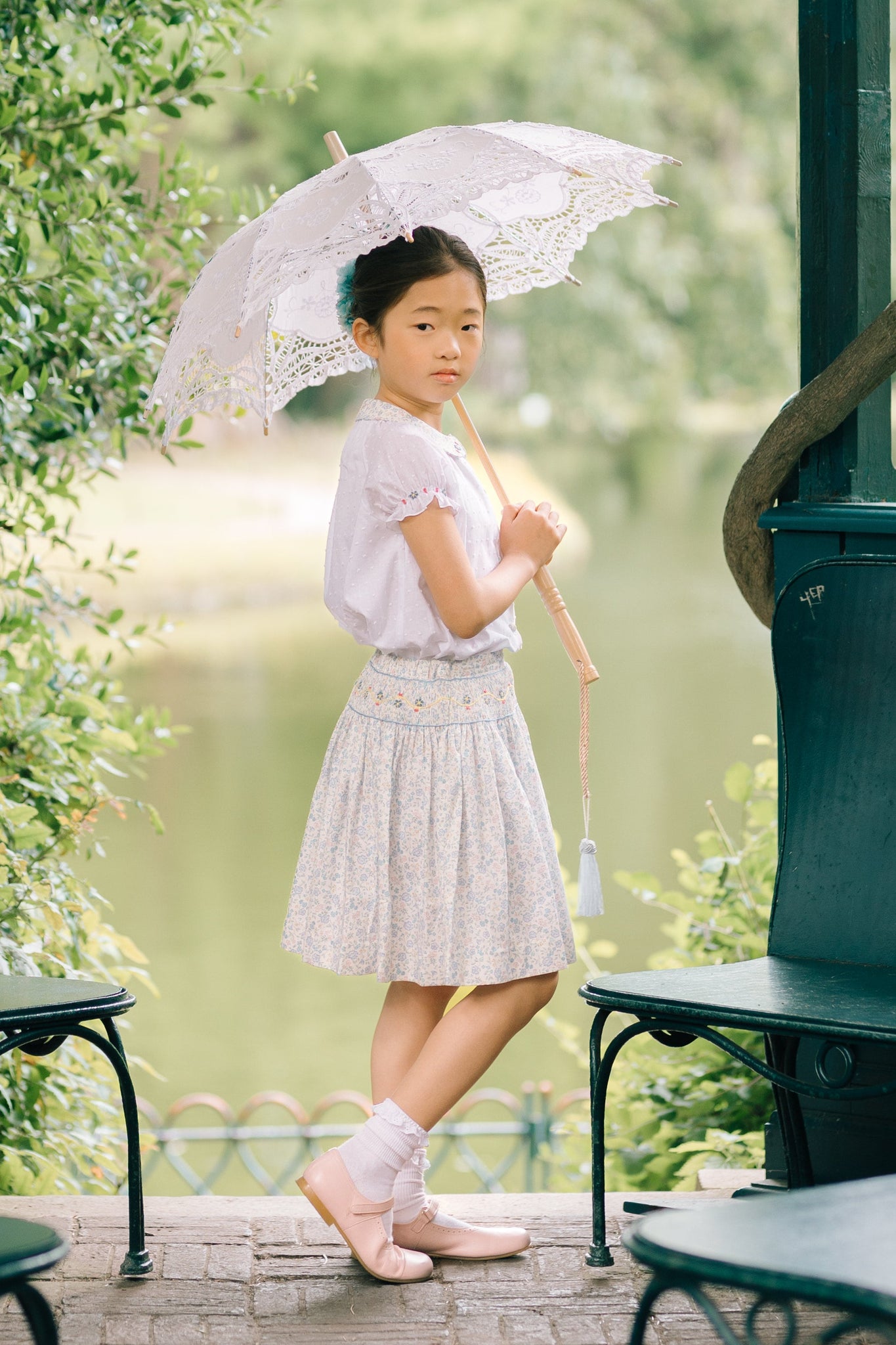 Marie Floral Blue Skirt & Short Sleeve Blouse