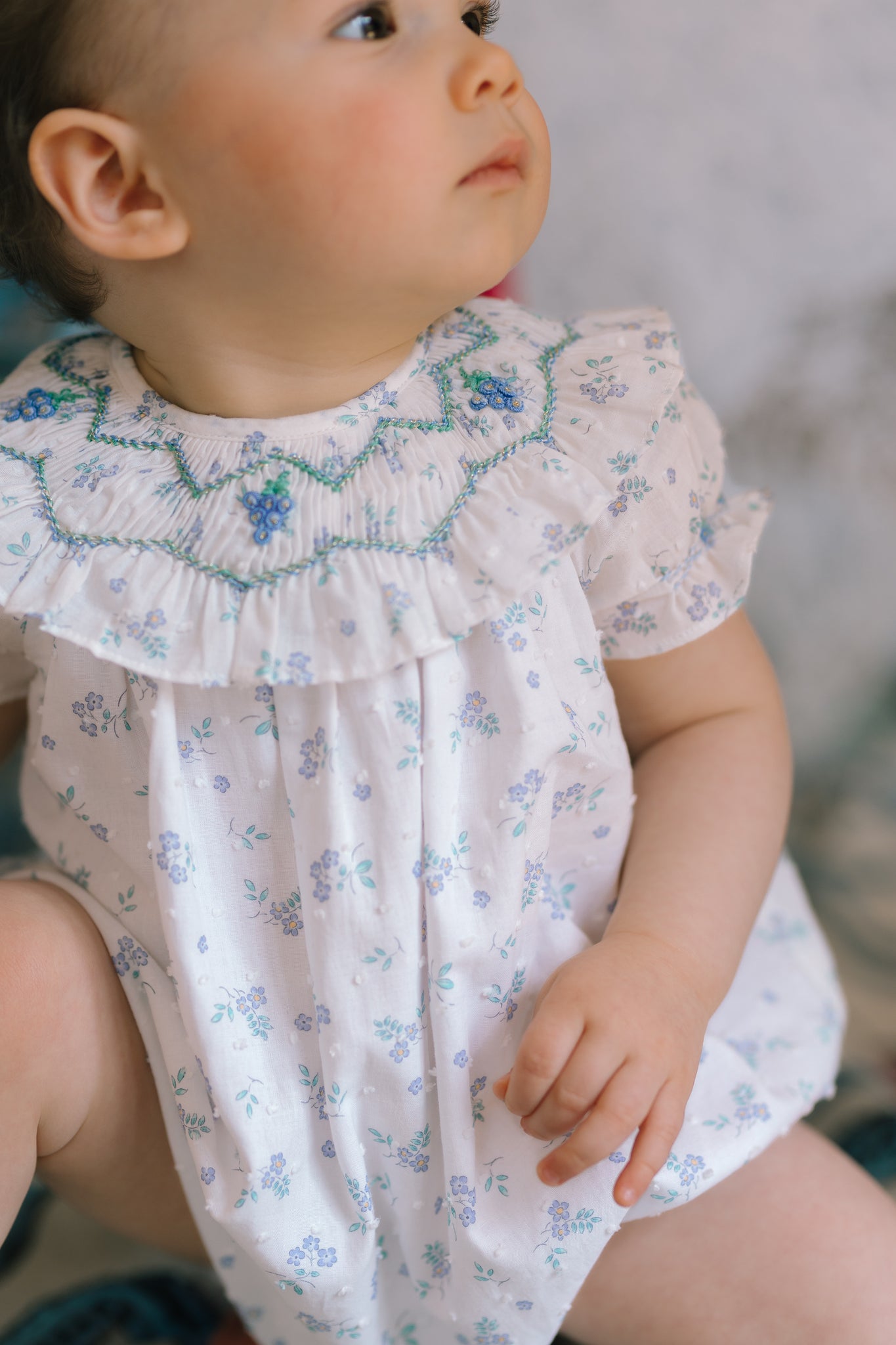 Myrtille Blue Floral Short Sleeve Bishop Romper