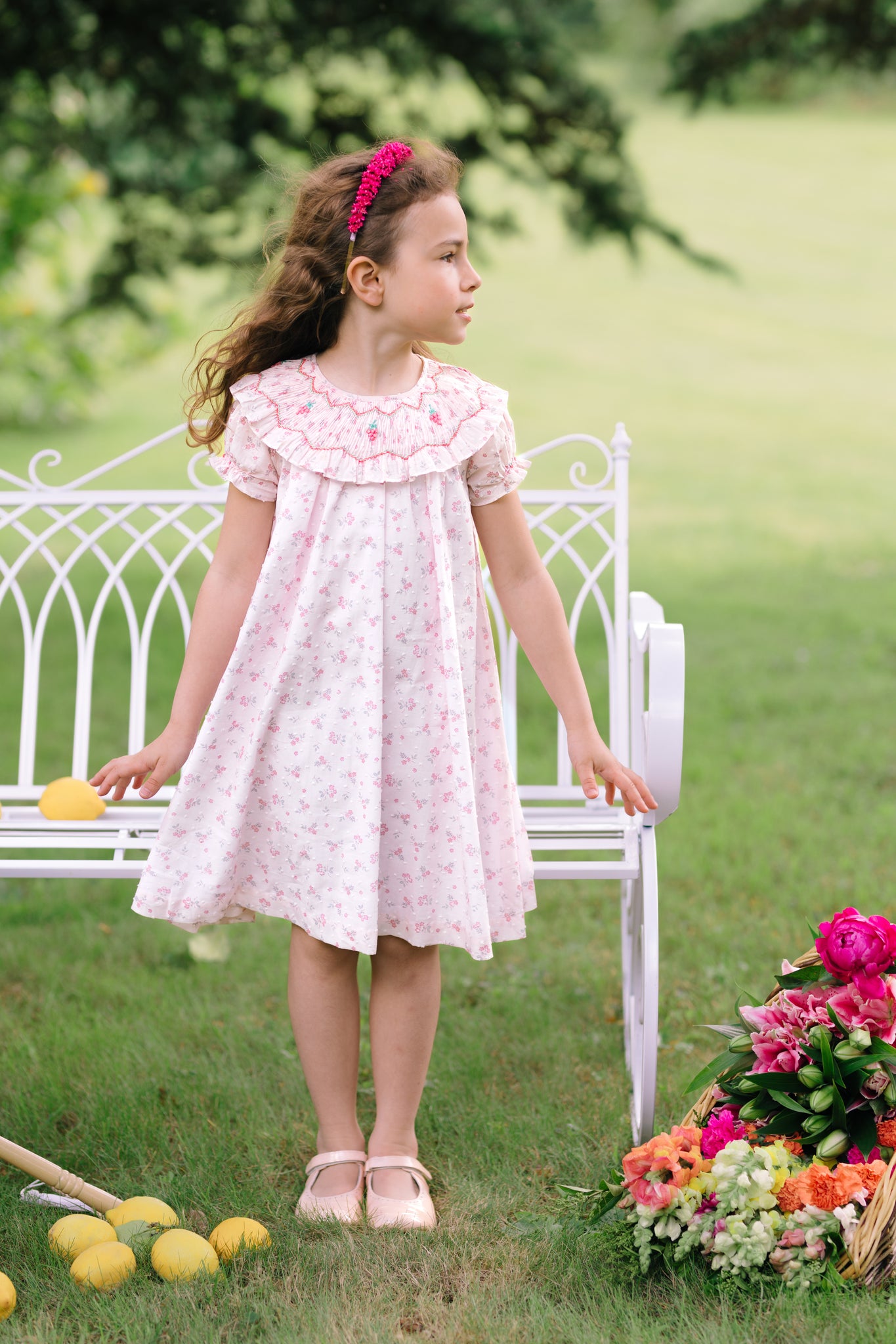 Myrtille Pink Floral Short Sleeve Bishop Dress