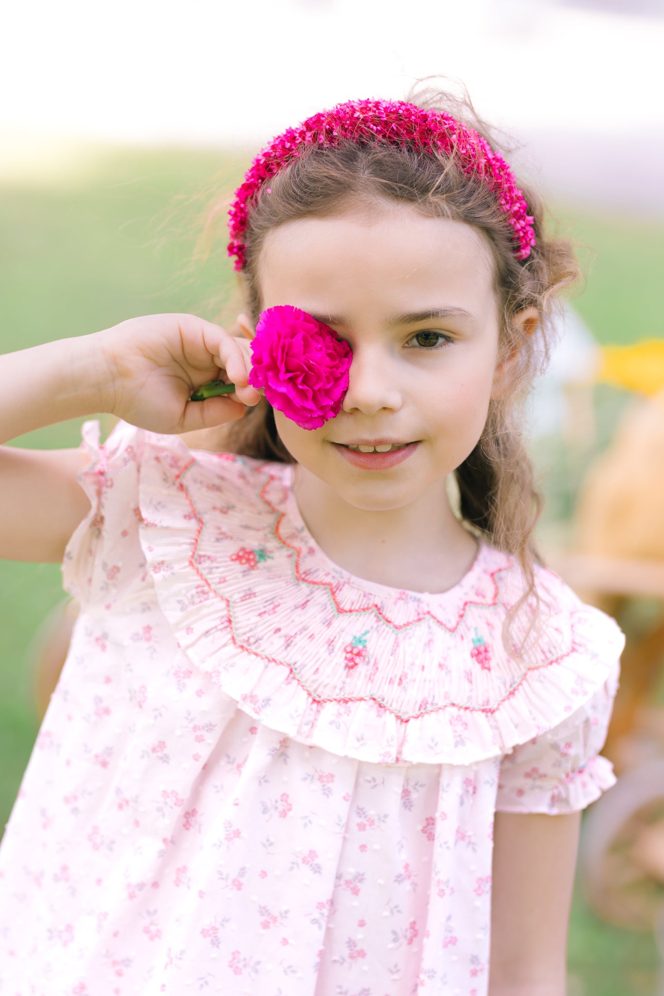 Myrtille Pink Floral Short Sleeve Bishop Dress