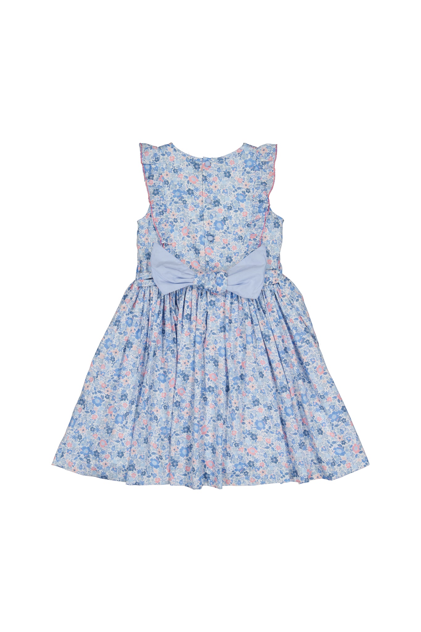 Marguerite Floral Blue Frilled Sleeveless Smocked Dress