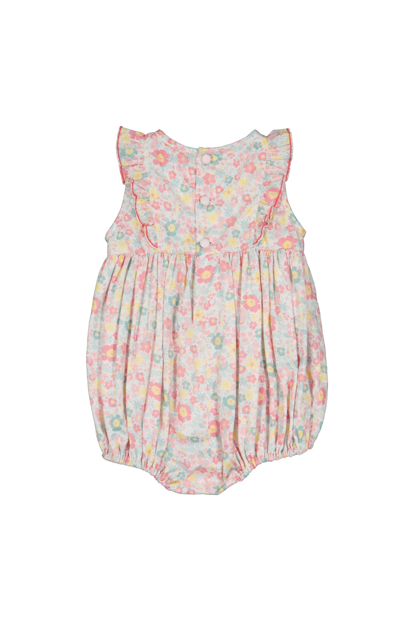 Marguerite Floral Pink Frilled Sleeveless Smocked Romper